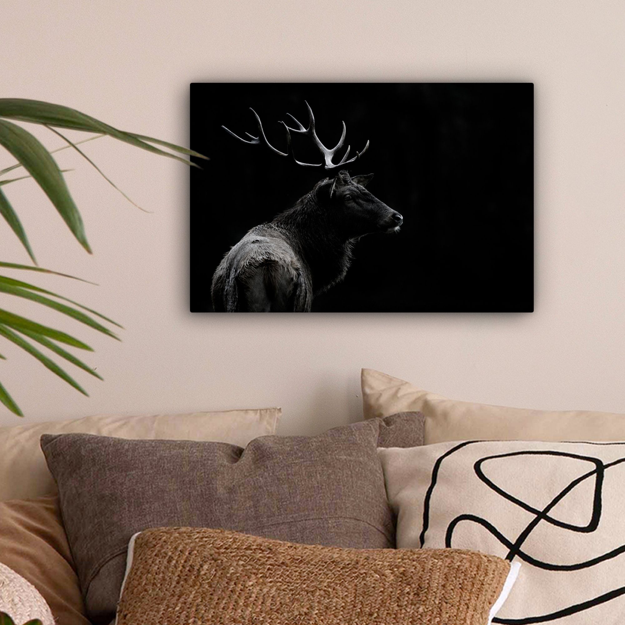 OneMillionCanvasses® Leinwandbild Hirsch - Schwarz - Porträt - Geweih - Tie günstig online kaufen