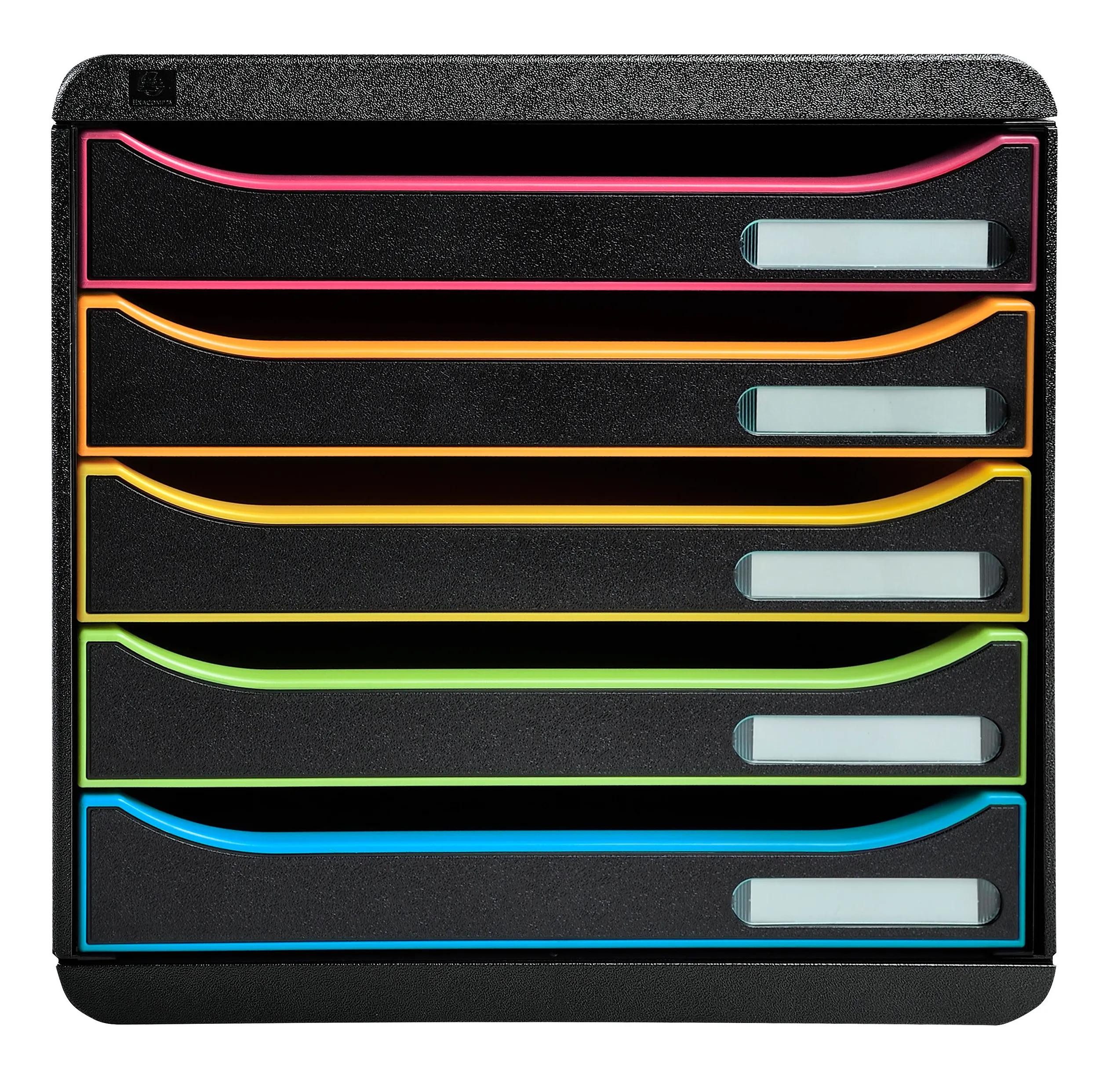 EXACOMPTA Schubladenbox Schubladenbox BigBox Plus 5 offene Schubladen Schwarz/Harlekin 309914D, Boxen stappelbar