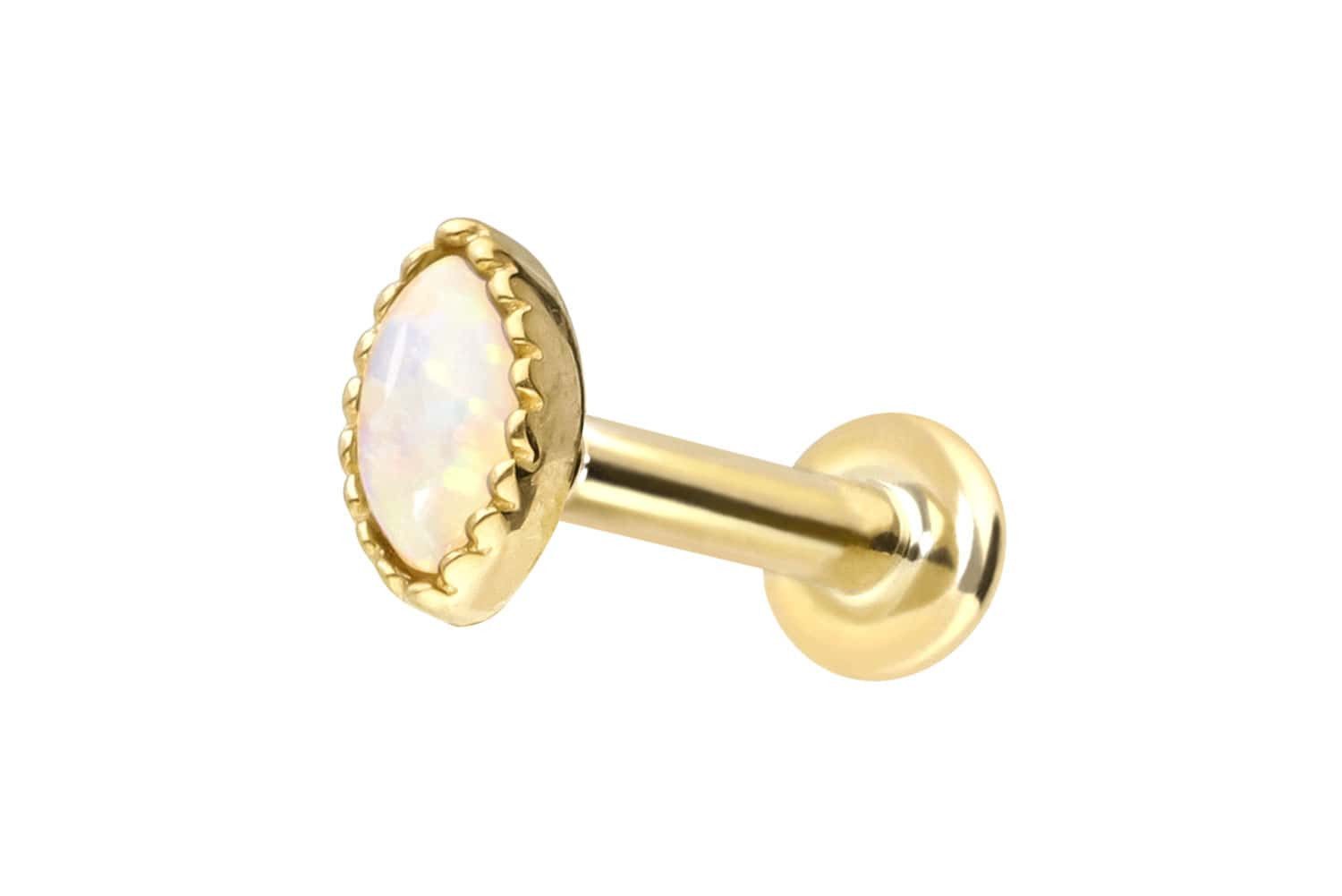 PIERCINGLINE Piercing-Set 14 Karat Gold Labret mit Innengewinde OVALER SYNTHETISCHER OPAL (Labrets, 1-tlg)