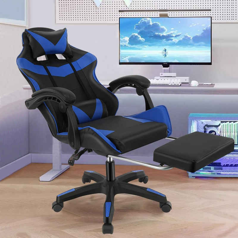 LETGOSPT Gaming Chair Ergonomischer Gaming-Stuhl, Verstellbare Bürostuhl Massage Gamer Stuhl, Gaming Chair mit Kopfkissen Lendenkissen, Gamer-Stuhl für Erwachsene