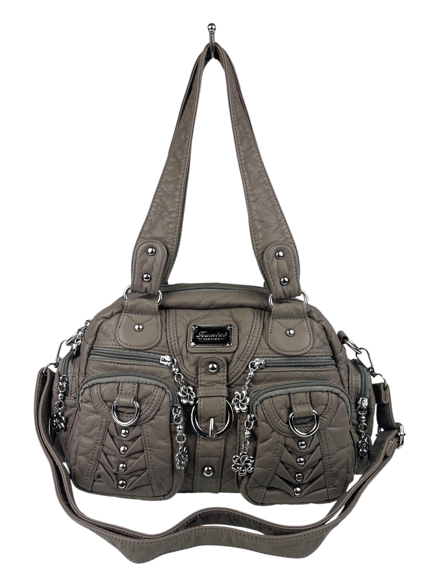 Taschen4life Schultertasche klassische Damen Handtasche (Schultertasche) mit Nieten AKW22032, viele Fächer, verstellbarer abnehmbarer Schulterriemen
