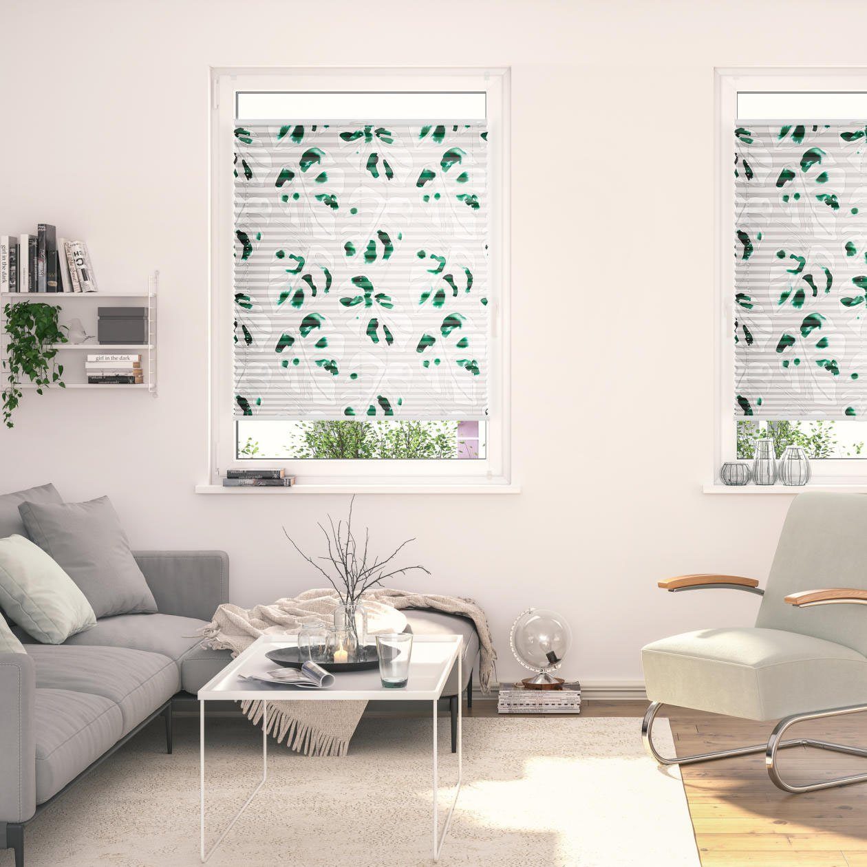 LICHTBLICK ORIGINAL Plissee Plissee Klemmfix, ohne Bohren, blickdicht, Monstera - Grün, blickdicht, freihängend, Klemmfix