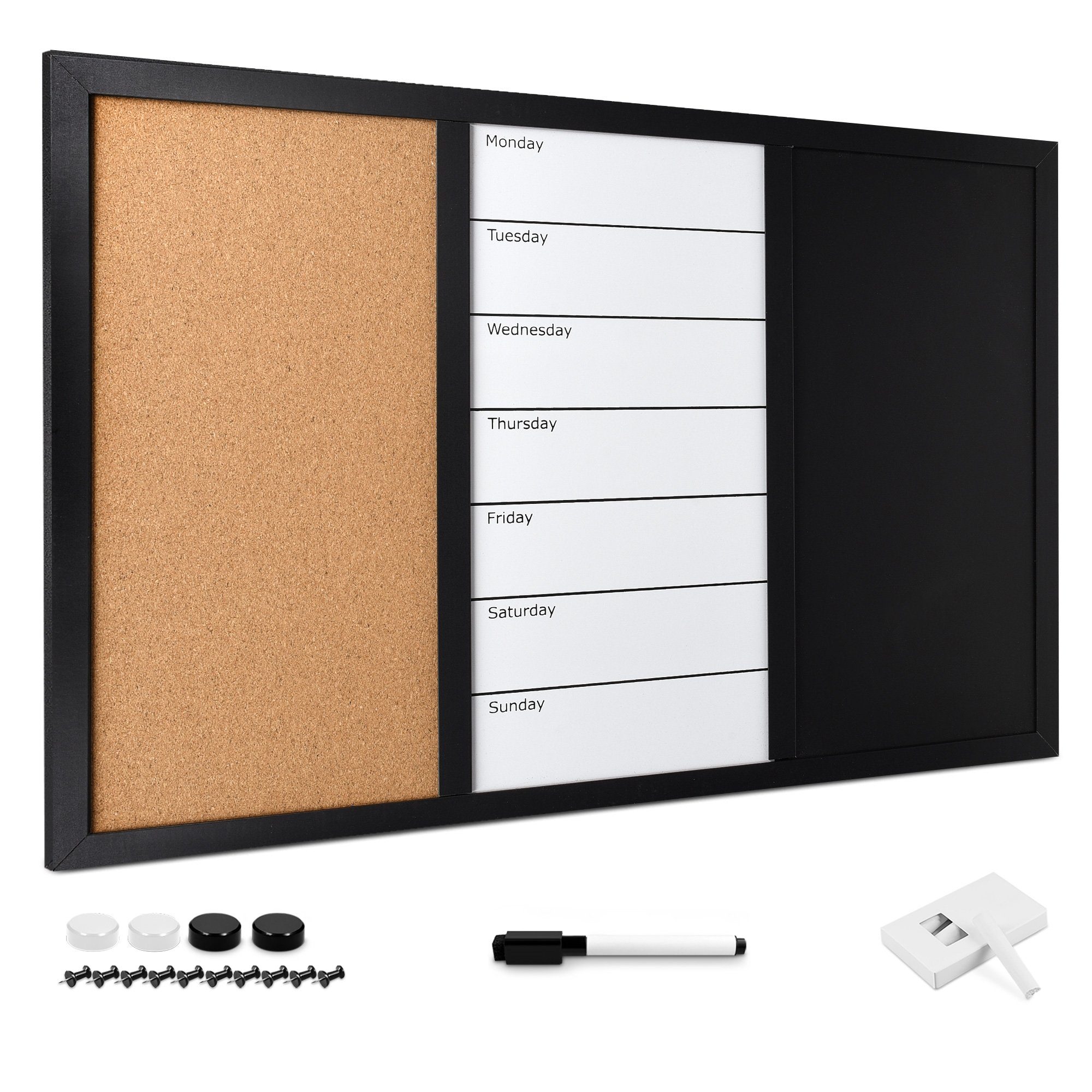 Tafel 3in1 Kombitafel 70x50cm - Kreidetafel Whiteboard Kork Pinnwand