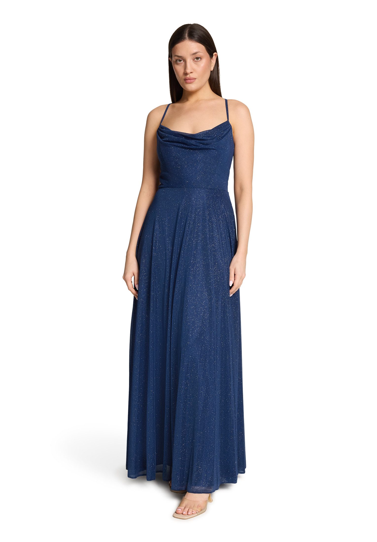 Vera Mont Abendkleid Damen mit Wasserfallausschnitt Glitzer