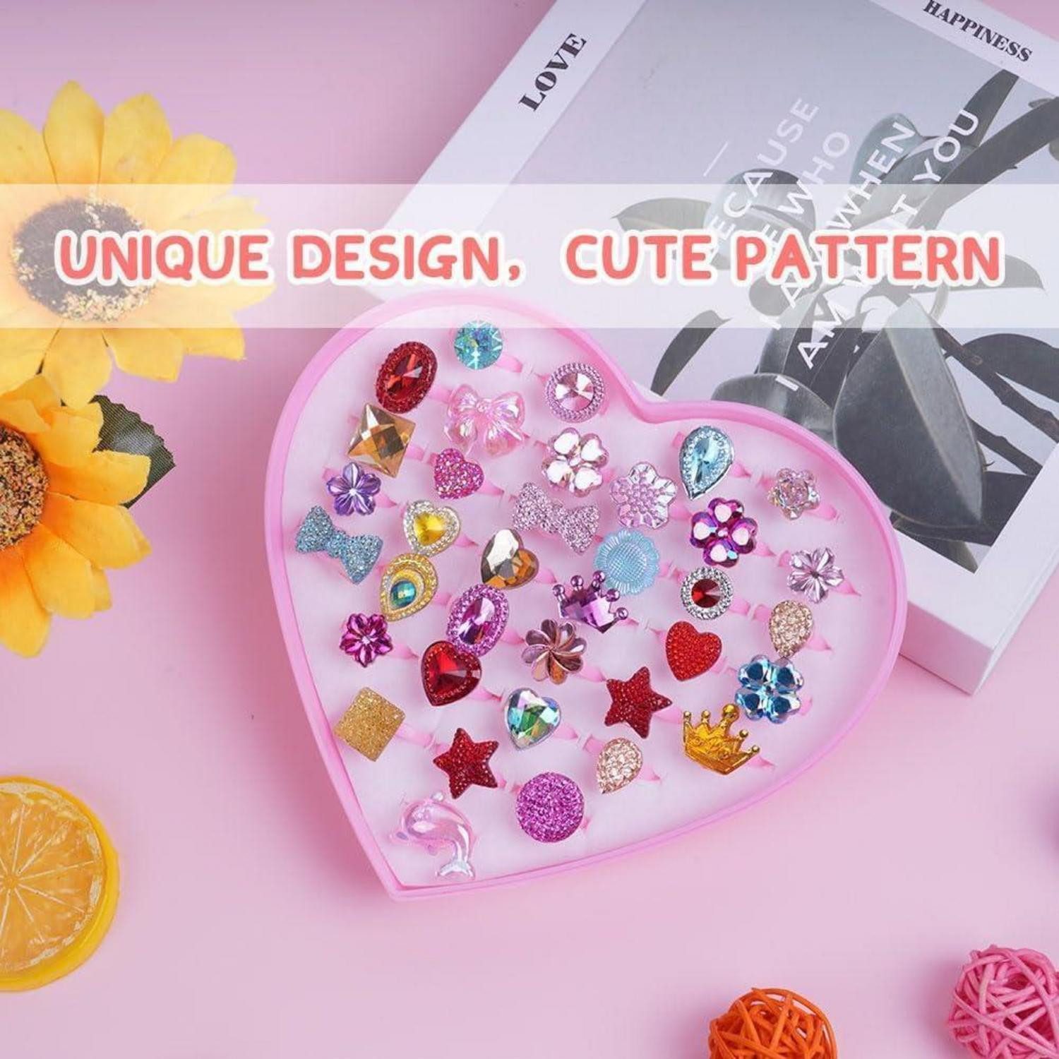 LuxusKollektion Schmuckset Kinderringe 36 Einstellbar Mädchen Jungen Party 36 Stück Strass Stil