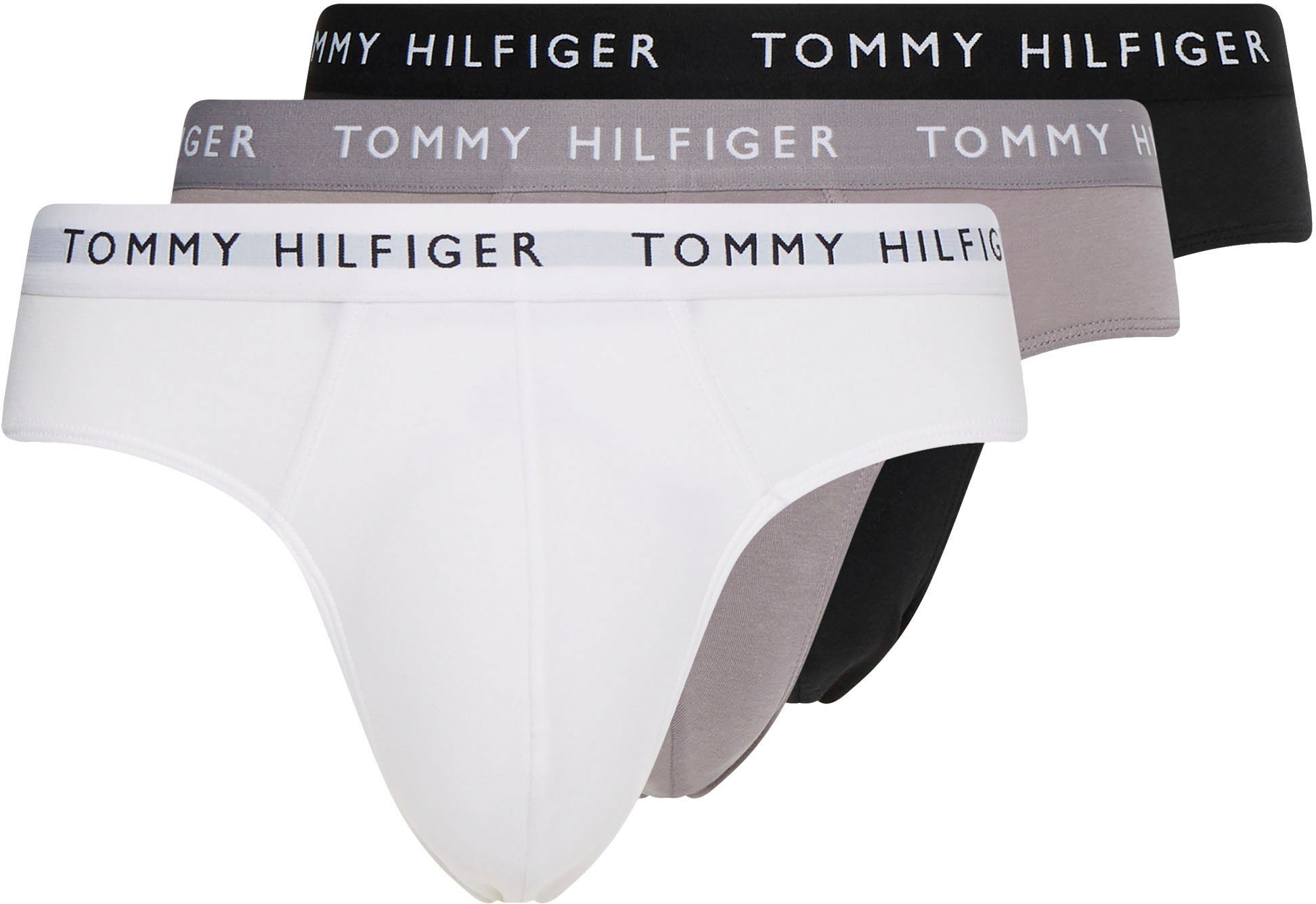 Wäschebund (Packung, Hilfiger kontrastfarbenem Tommy Slip schwarz grau-weiß, weiß, 3-St., Underwear 3er-Pack) mit