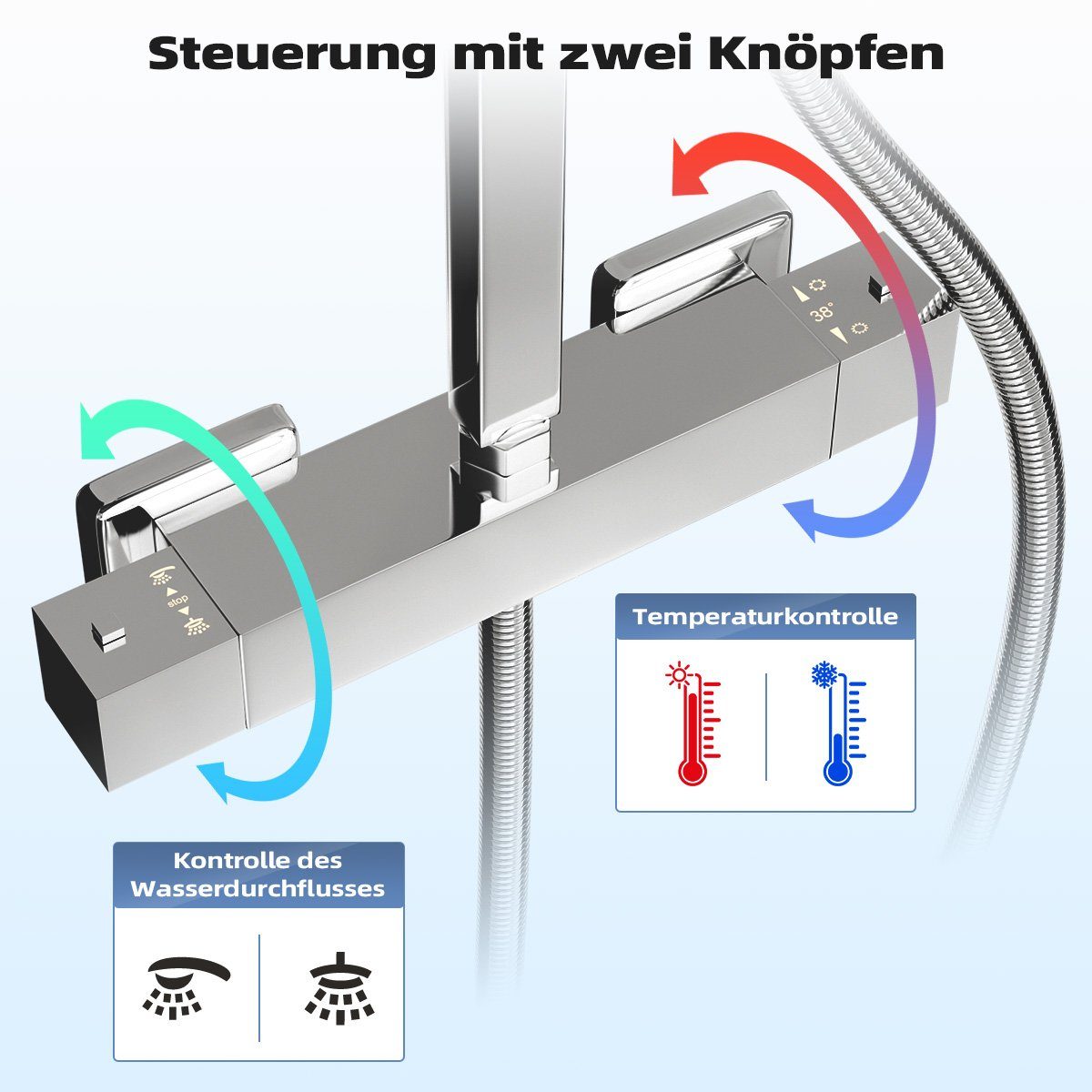 Thumbnail - Eumaty Duschsystem Regendusche Edelstahl Duschsäule Duschset mit Thermostat Armatur, Höhe 71.5 cm, 2 Strahlart(en), Dusc...