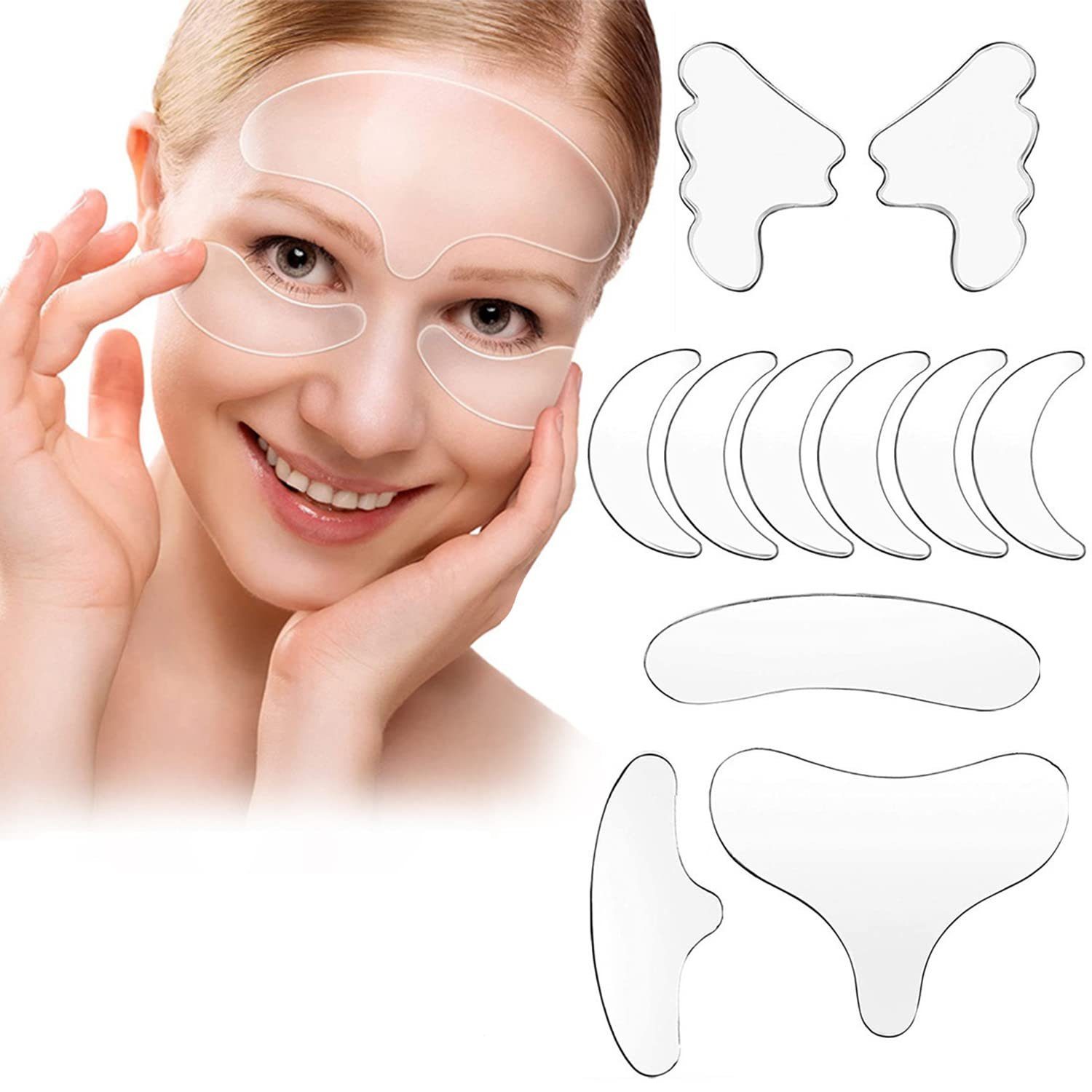 COOL-i ® Kosmetikbehandlungsgerät Anti-Falten Silikonpads – 11-teiliges Set, 11 Stk. Silikon Anti-Falten-Abdeckung Gesicht, Hals & Brust