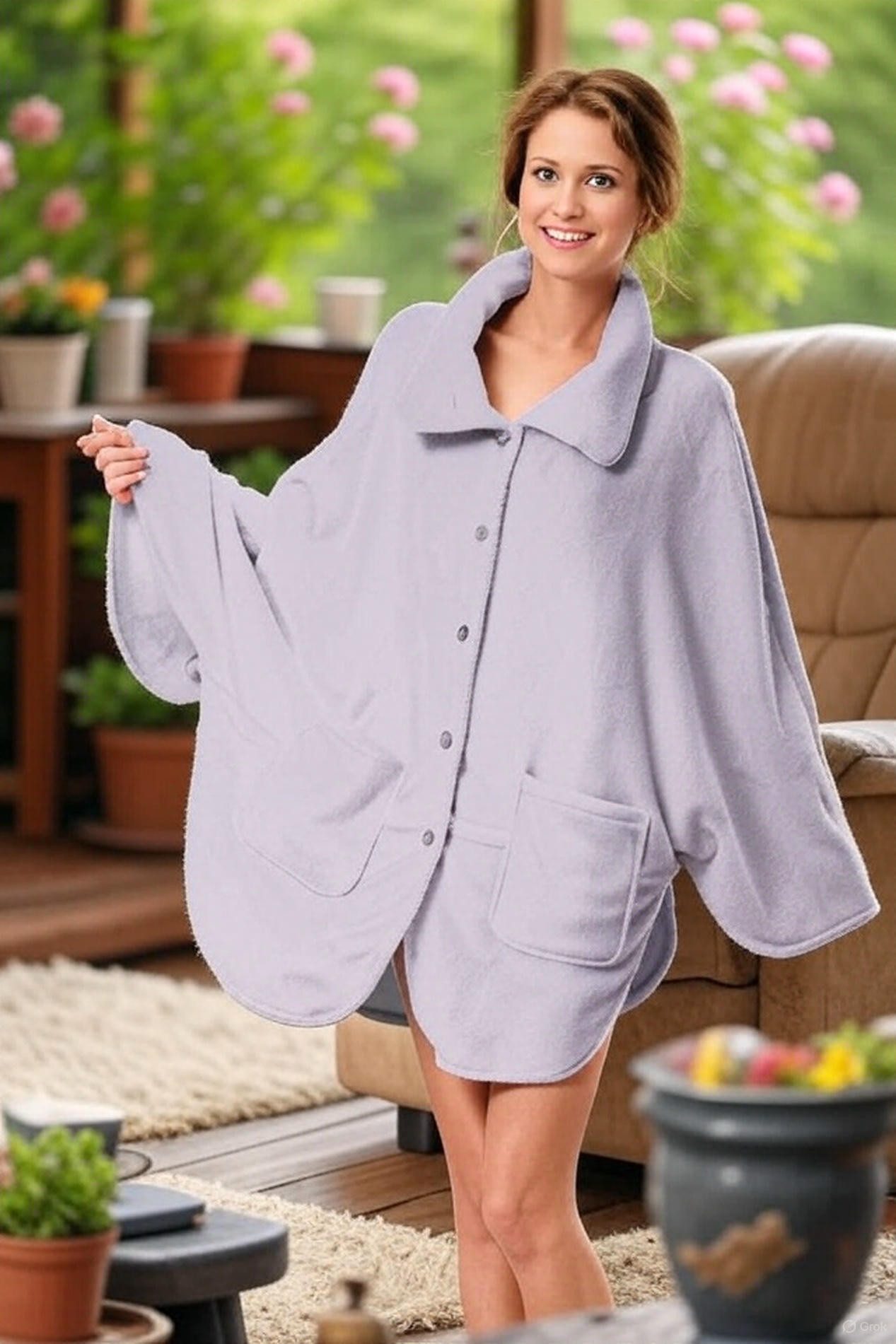 M-Diamant Morgenmantel Bademantel Morgenmantel Kuscheliger Fleece-Poncho günstig online kaufen
