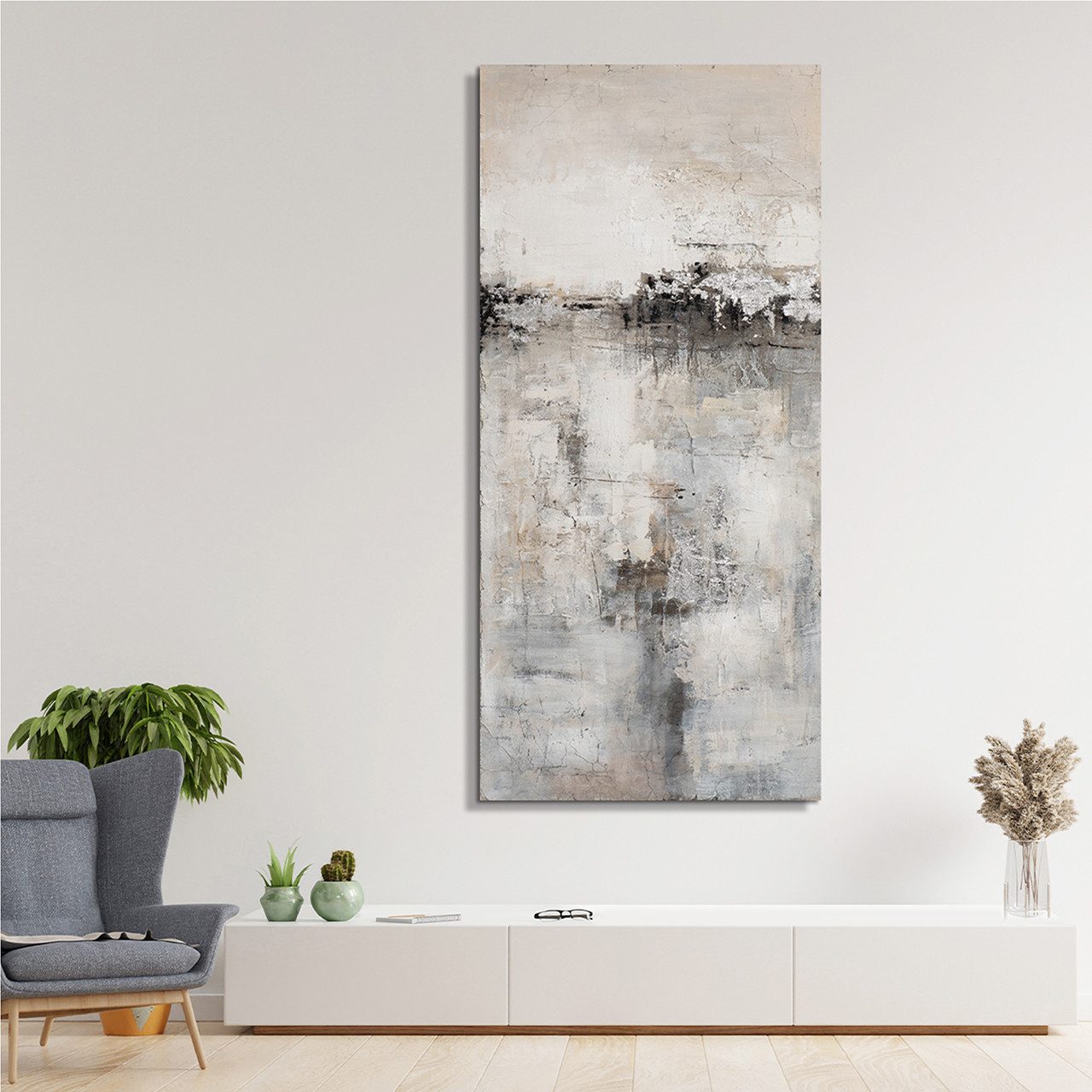 ArtUniverse Gemälde Abstrakte Variation in Grau und Silber 70x150 cm, Abstrakt