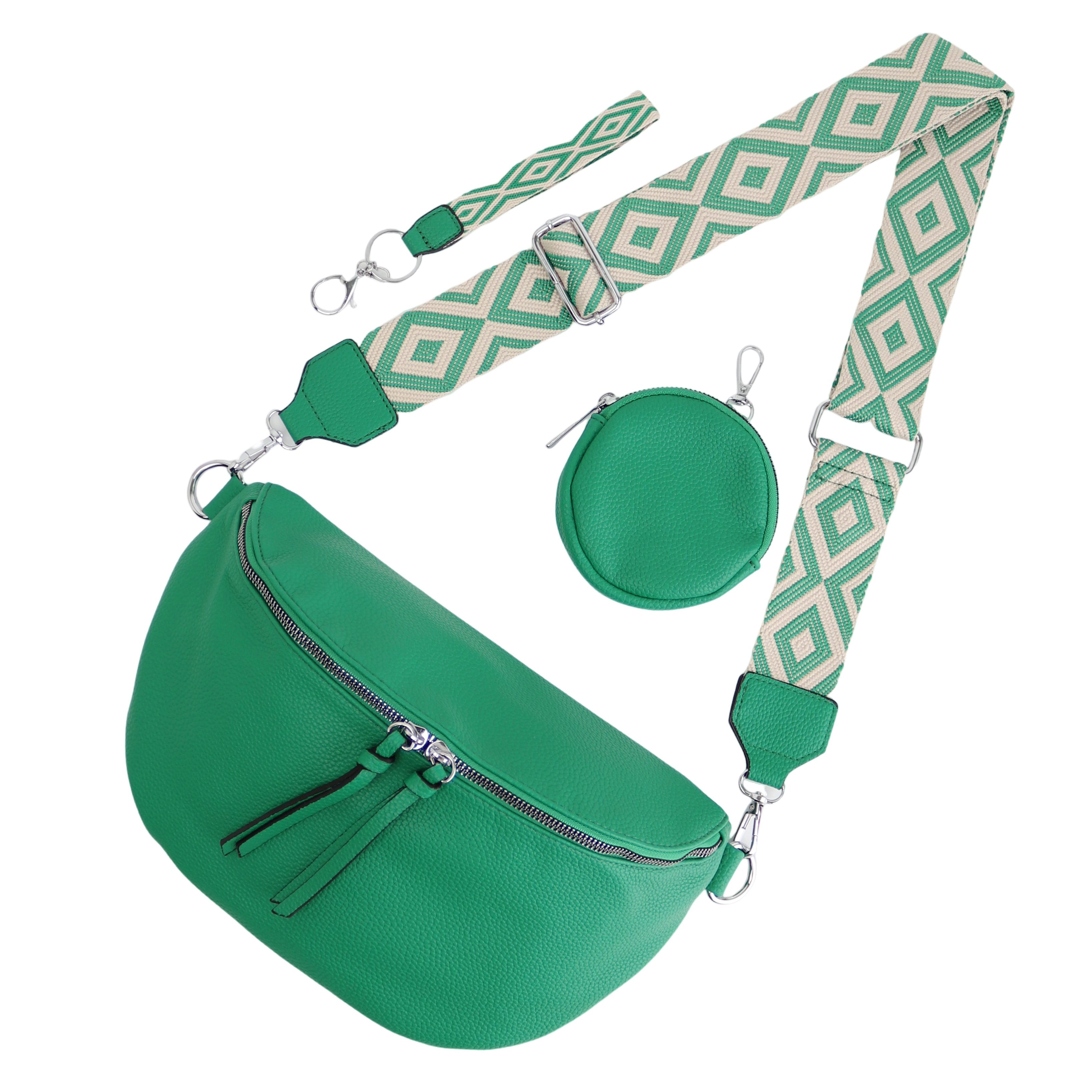 MIRROSI Bauchtasche Damen Taschen, Umhängetasche, Brusttasche, 30x19x10cm Veganes Leder (Schultertasche für jeden Anlass, (dazu 1x Schlüsselband und 1x Münzenbeutel), Crossbody Bag, Bohemian gemusterten & verstellbaren Schulterriemen