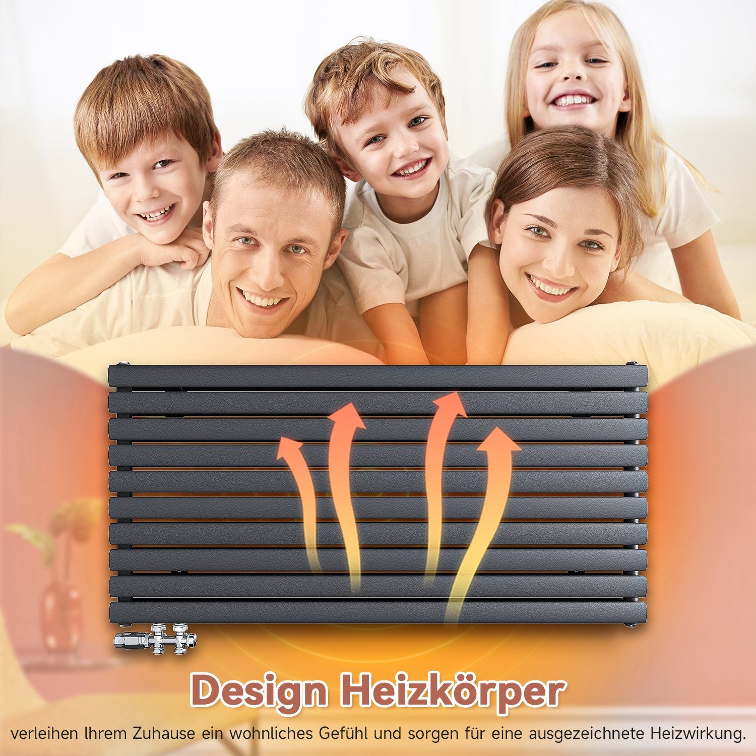 SONNI Designheizkörper Design Heizkörper 1200x593x79mm Doppellagig Anthrazit Röhrenheizkörper, Paneelheizkörper, Geeignet für Raumgröße: 9~14 Quadratmeter – Bild 5 von 5