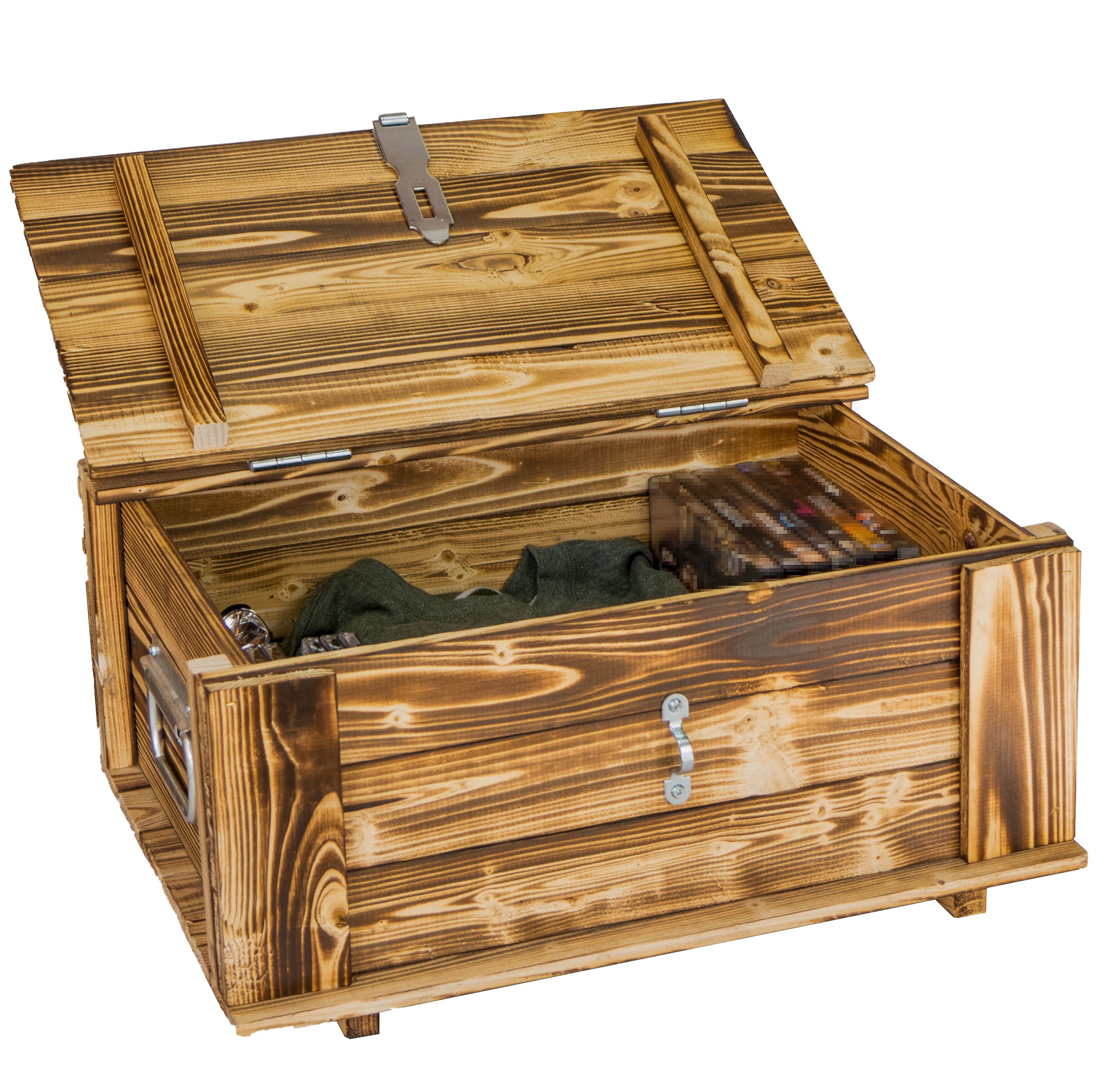 Allzweckkiste Holztruhe Hugo geflammt mit Deckel Holzkiste Schatzkiste Hochzeitskis