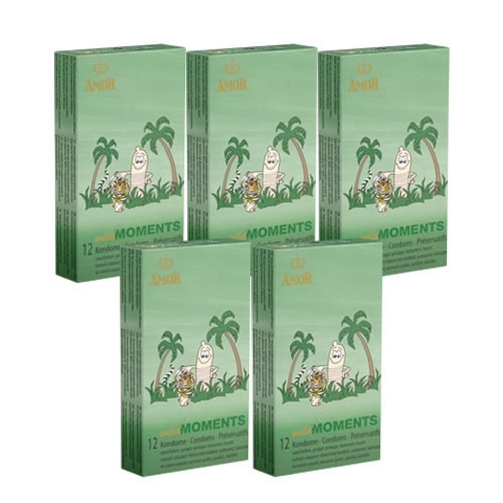 Amor Kondome Wild Moments (Ribbed & Studded) Stimulation für Frau und Mann, Packung mit, 60 St., gerippt-genoppte Kondome, konturierte Kondome mit Rillen und Noppen