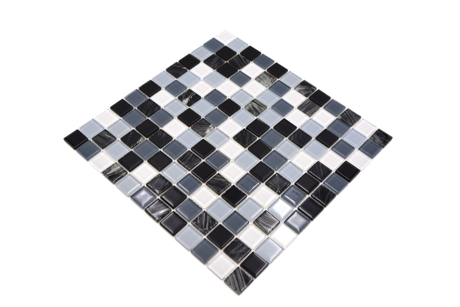Mosani Mosaikfliesen selbst­kle­bende Glasmosaik Wandfliesen schwarz weiss 30x30 cm, Spritzwasserbereich geeignet, Küchenrückwand Spritzschutz