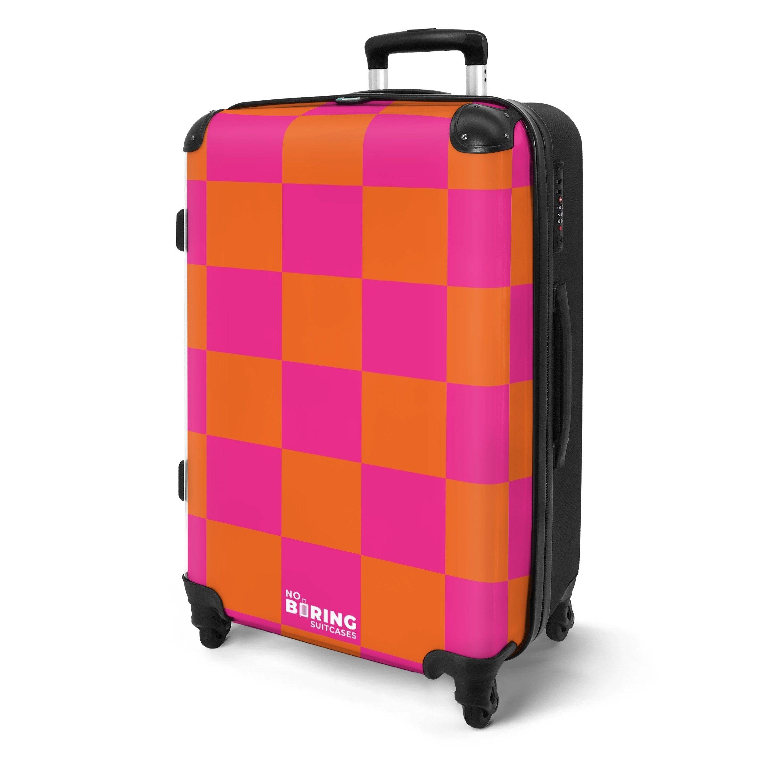 NoBoringSuitcases.com© Hartschalen-Trolley Rosa mit orangefarbenem Schachbr günstig online kaufen