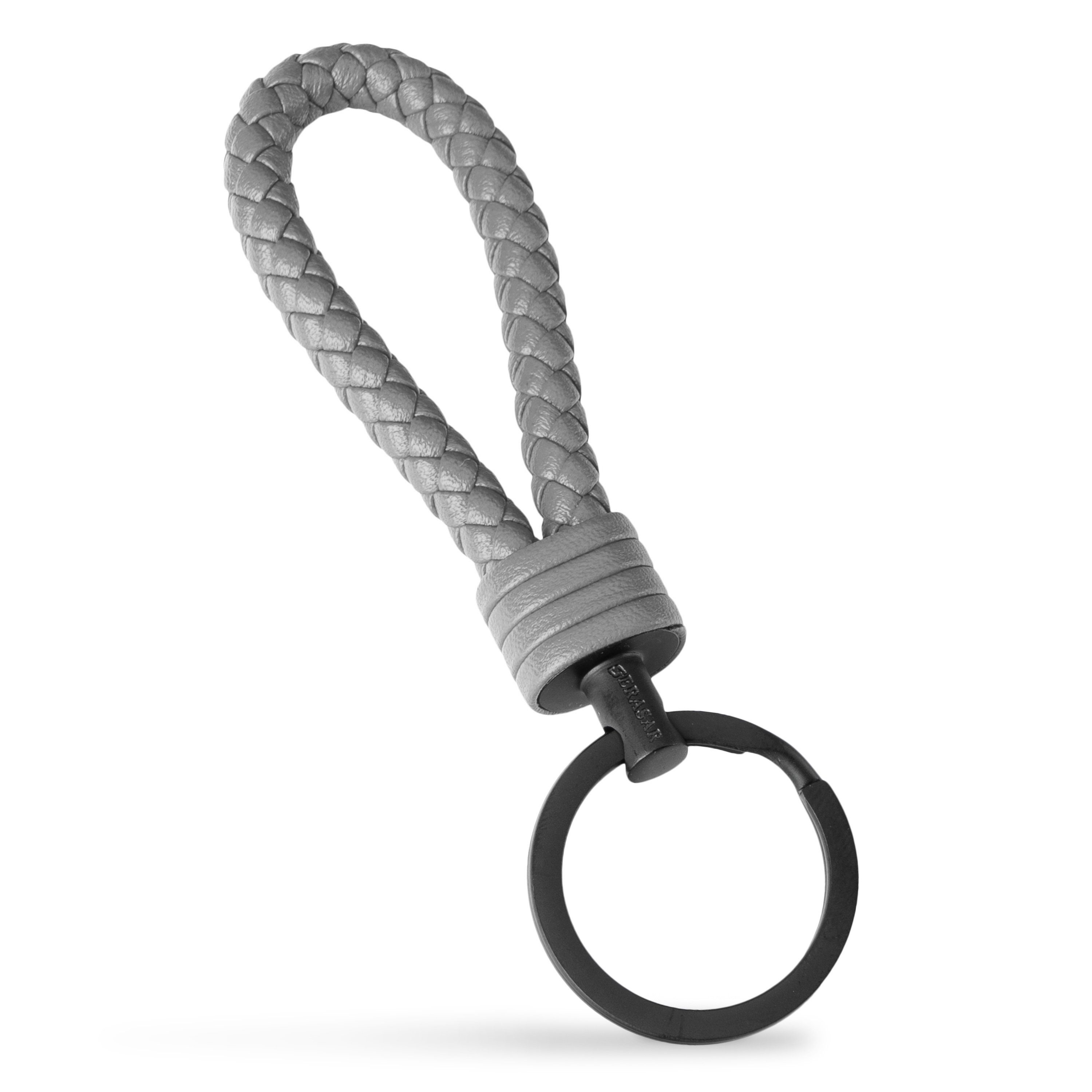 Zusatzringe Schlüsselanhänger für Grau Schlüsselanhänger Leder kleine SERASAR (1-tlg), Schlüssel "Strong"