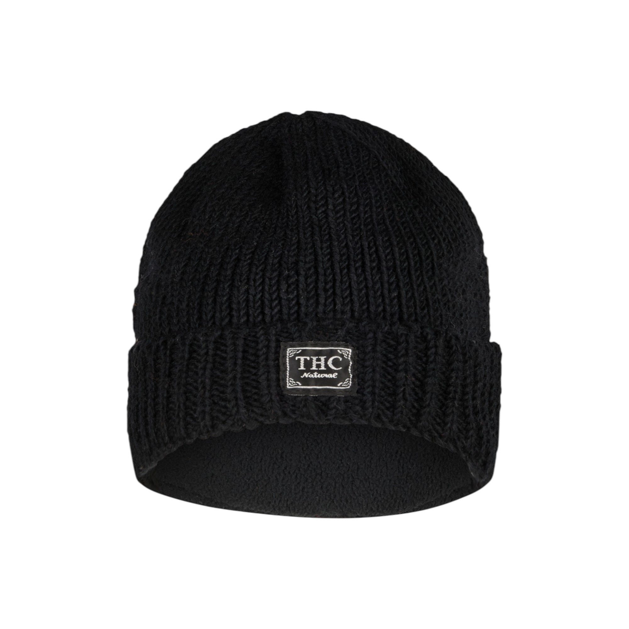 THC Natural Line Strickmütze THC Schafwoll Rollcap 721 schwarz (1 Stück, 1-St., 1 Stück) gerippter Umschlag