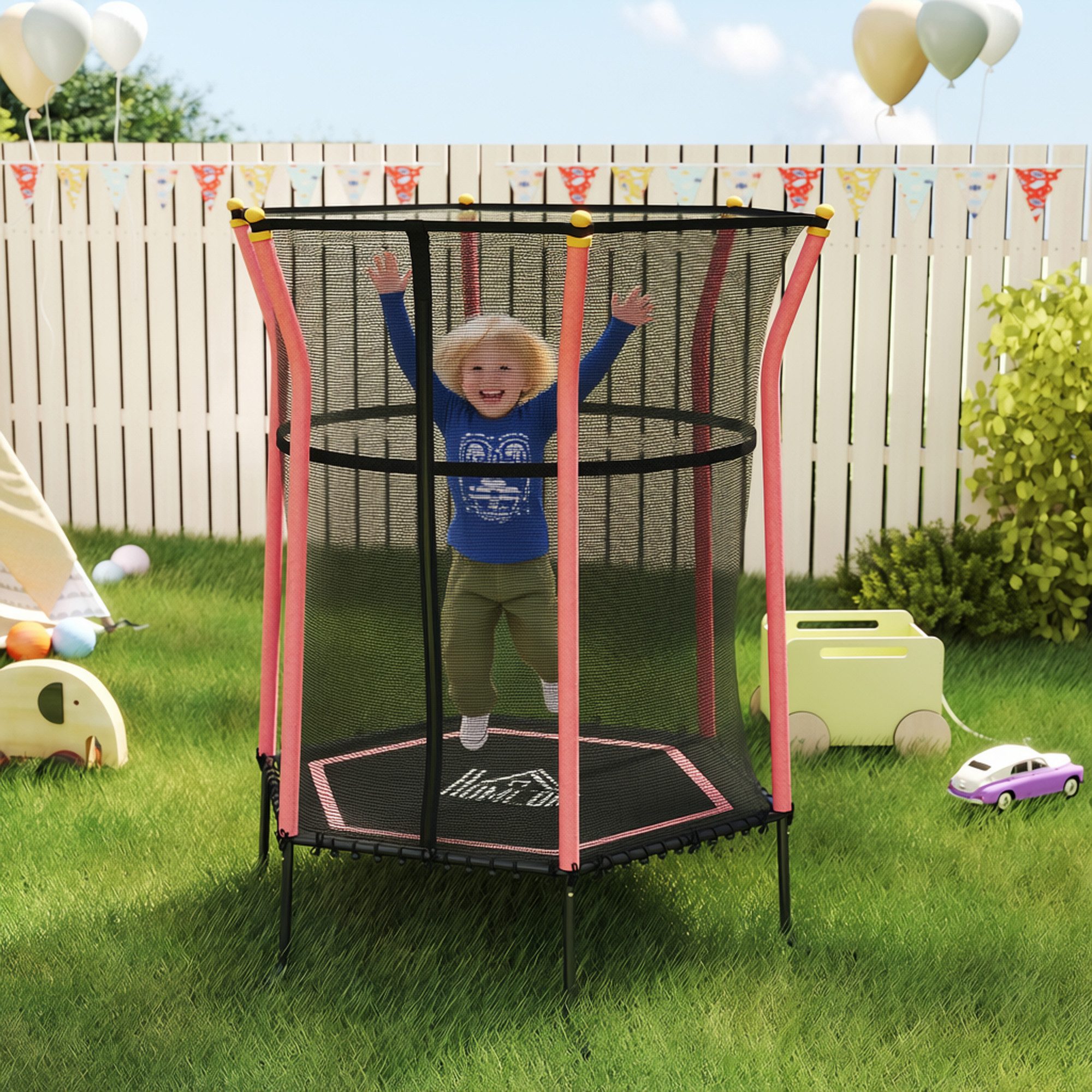 HOMCOM Kindertrampolin Trampolin, Federfreie Gartentrampolin mit Sicherheitsnetz, Ø 111 cm, (Indoor Trampolin, 1 tlg., Trampolin), bis 50 kg, für Kinder 3-10 Jahre Rot