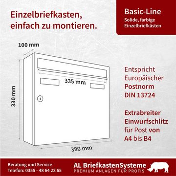 AL Briefkastensysteme Wandbriefkasten 1 Fach Basic Briefkasten A4 in RAL Farbe 9005 Tief Schwarz wetterfest