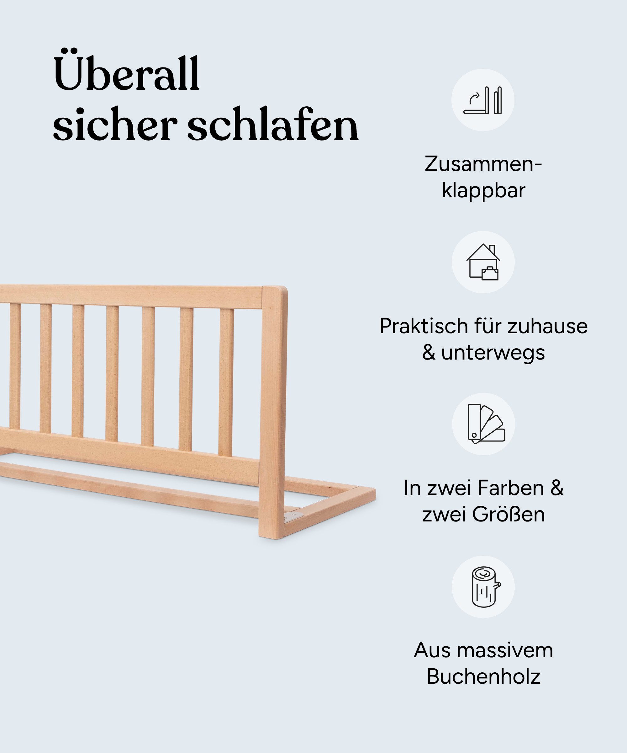 Ehrenkind Bettschutzgitter Rausfallschutz aus Buche Massivholz (Schütz vor dem Herausfallen, Klappbar), fertig montiert geliefert, FSC® zertifiziert