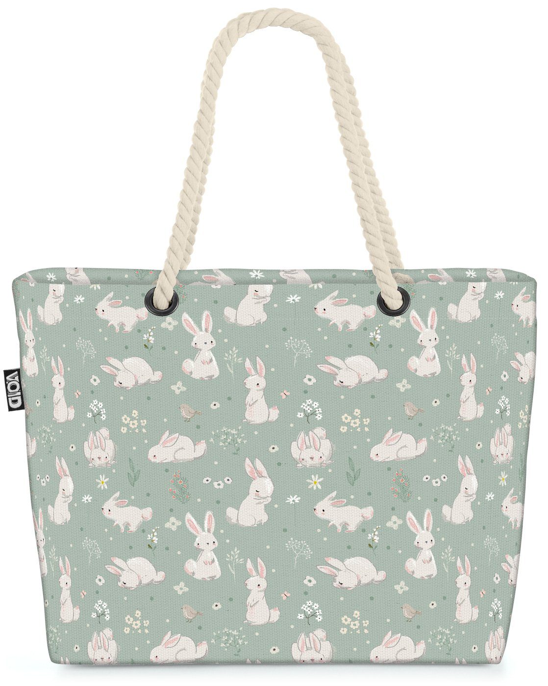 VOID Strandtasche (1-tlg), Hasenbabys Beach Bag Kinderzimmer Babyzimmer Kinder Baby Hasen Tiere Wiese