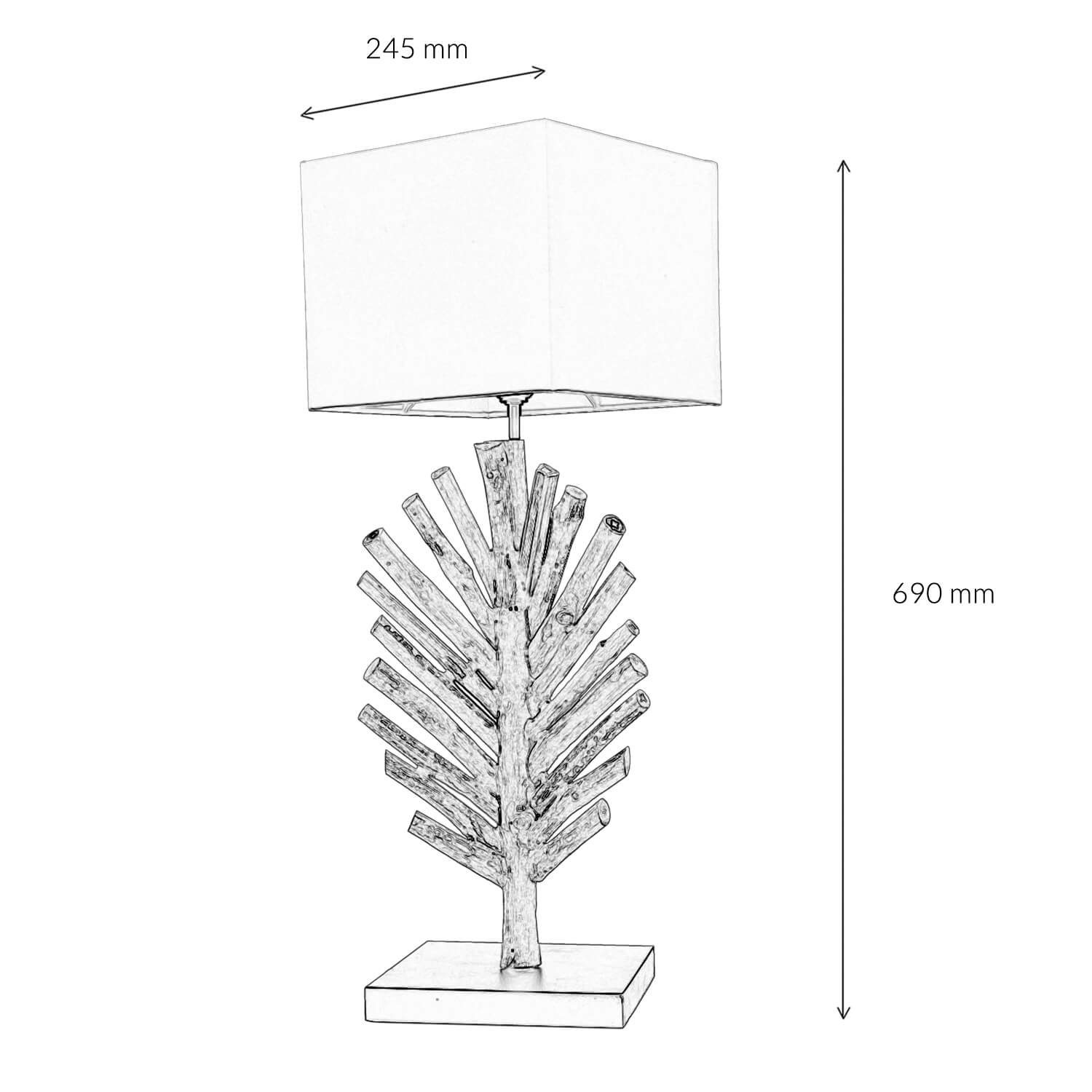 Licht-Erlebnisse Nachttischlampe SAWATH, ohne Leuchtmittel, Handarbeit Stoff E27 Treibholz cm Tischlampe Nachttisch Wohnzimmer 69