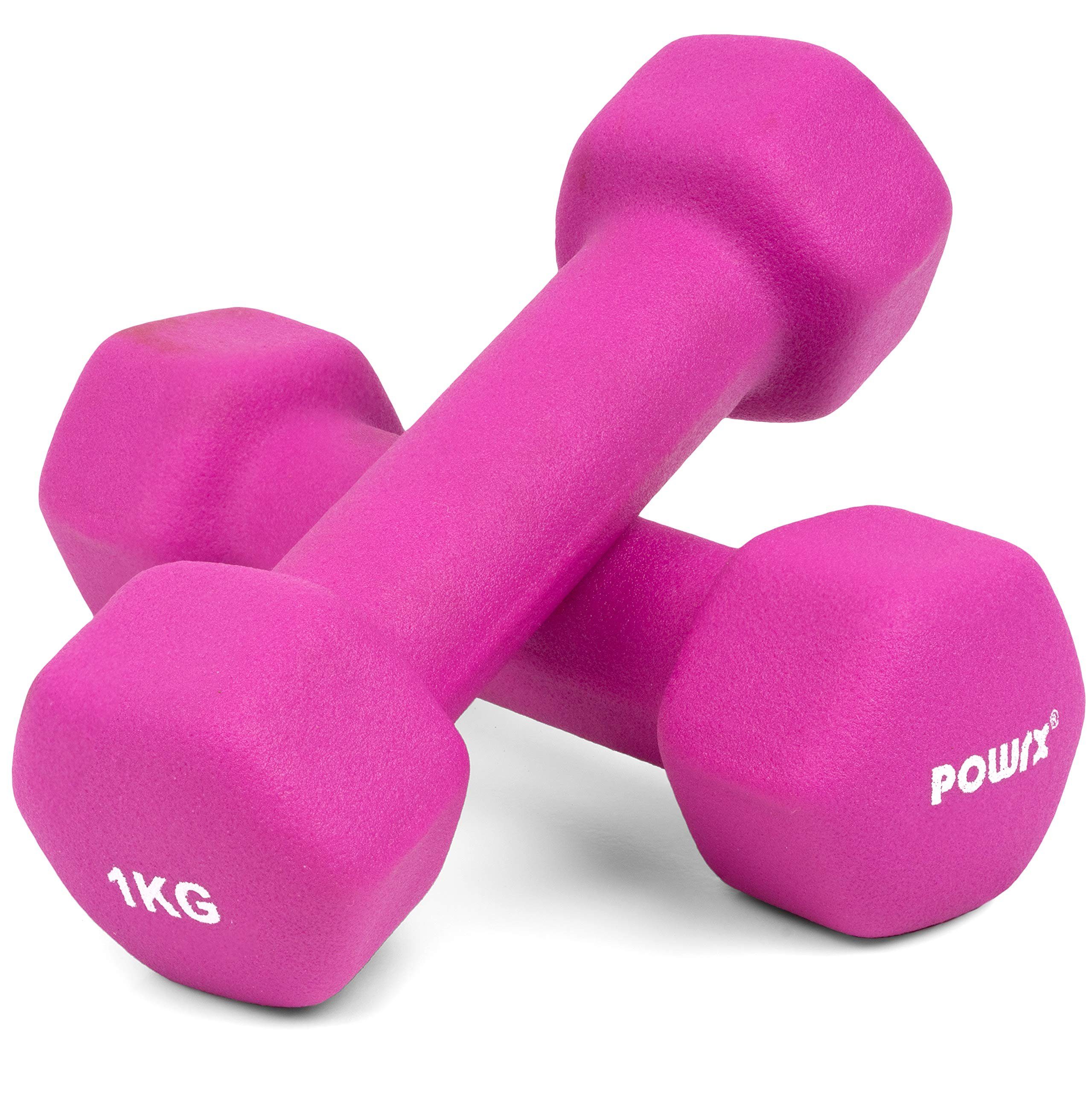 POWRX Kurzhantel 2x 1kg Sechskant Neopren Hanteln (Paar) 0,5-10kg, Pink (2 X 1 Kg)