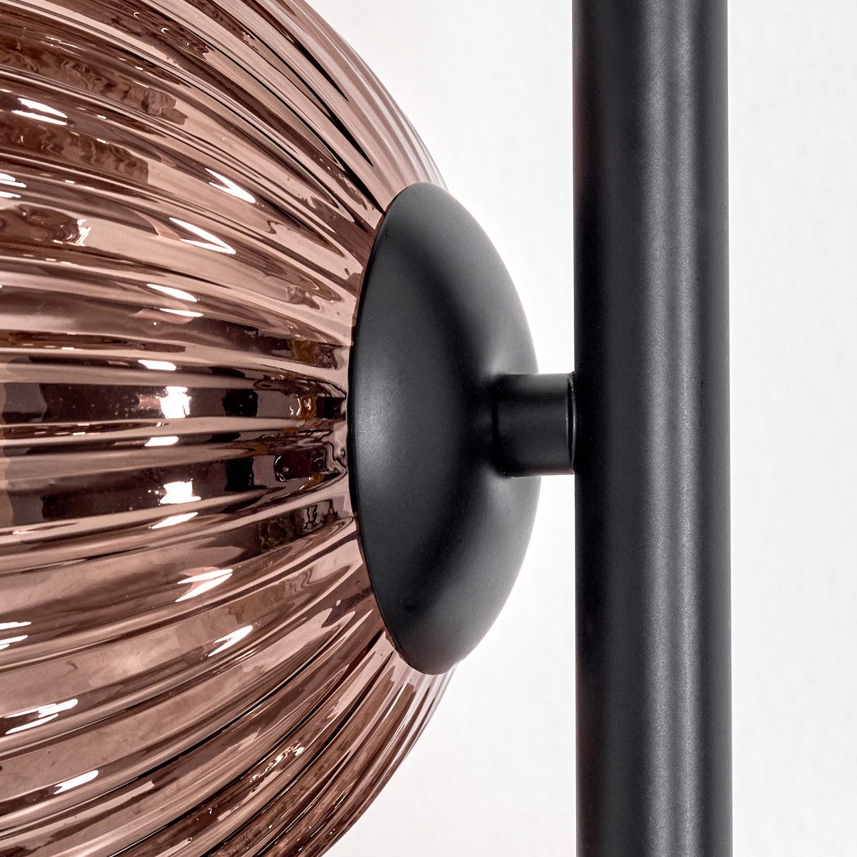 hofstein Stehlampe Stehlampe aus Metall/Riffelglas, Schwarz/Kupfer, Retro/Vintage-Design, ohne Leuchtmittel, moderne Stehleuchte, Ø Schirme 15 cm, Fußschalter, 160 cm, E14