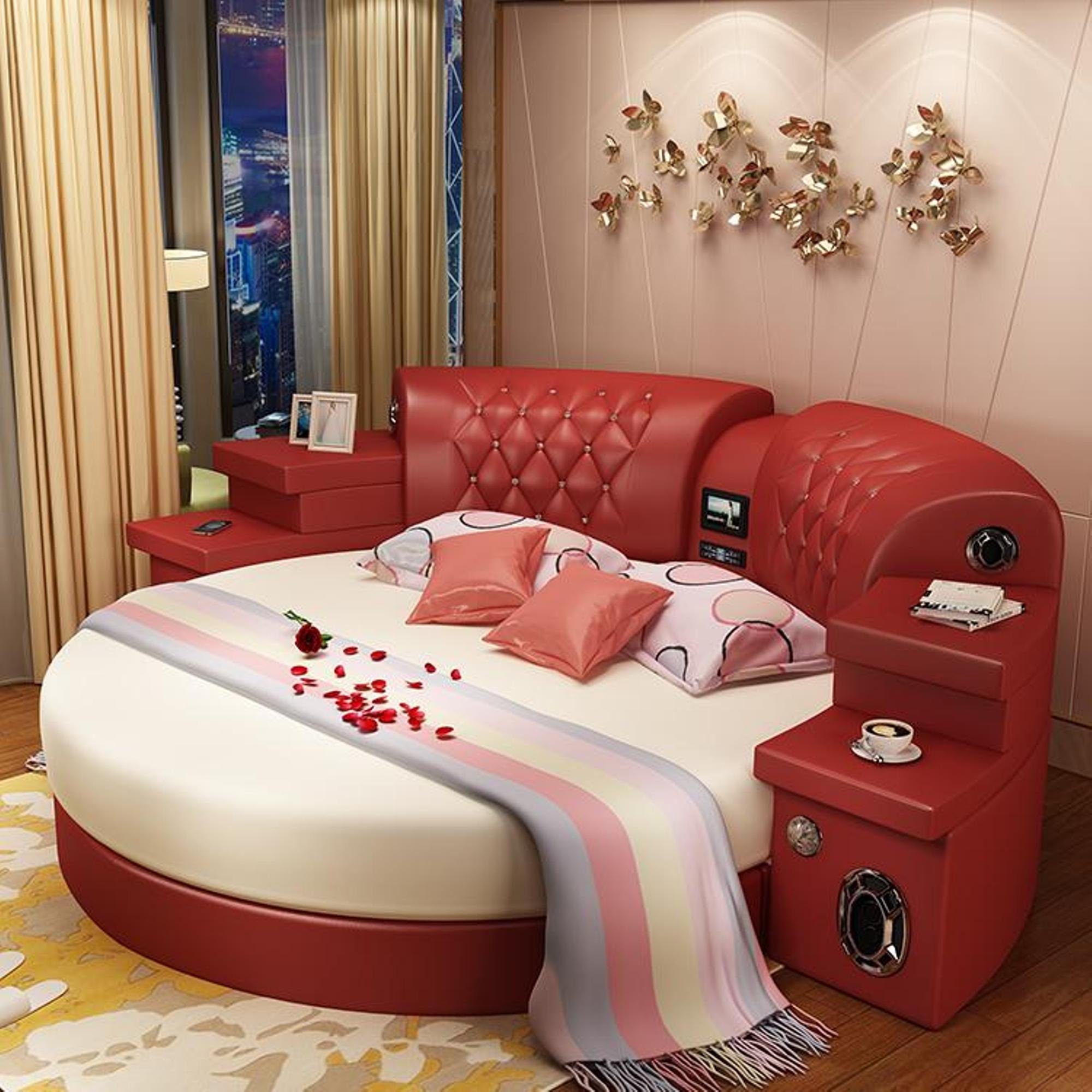 Kingsize Bett Bett Multifunktion Regal Rundes Hotel Polster JVmoebel Led Betten Rot