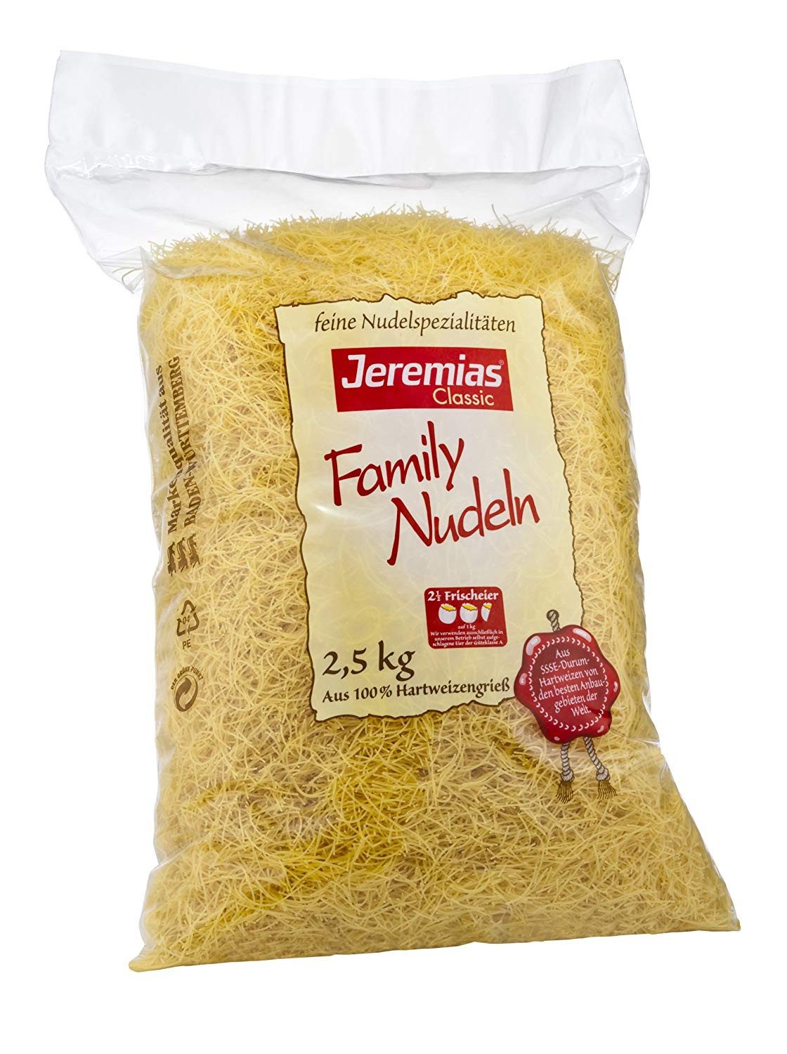 Jeremias Nudeln, Jeremias Frischei Fadennudeln aus Hartweizengriess und Ei 2500g