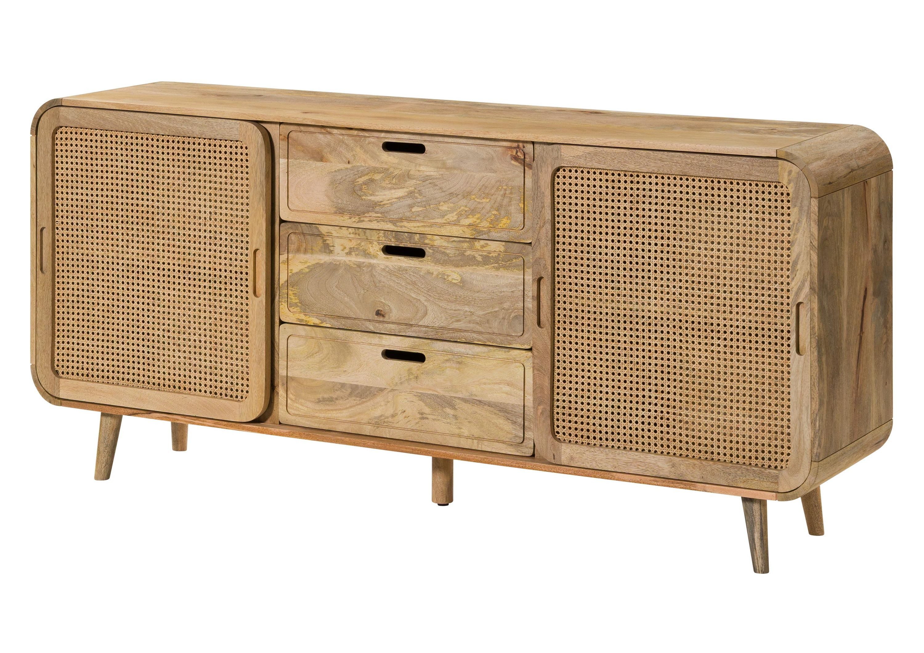 Massivmoebel24 Sideboard VALENCIA (Massivholz), Mango 180x40x80 natur lackiert VALENCIA #119