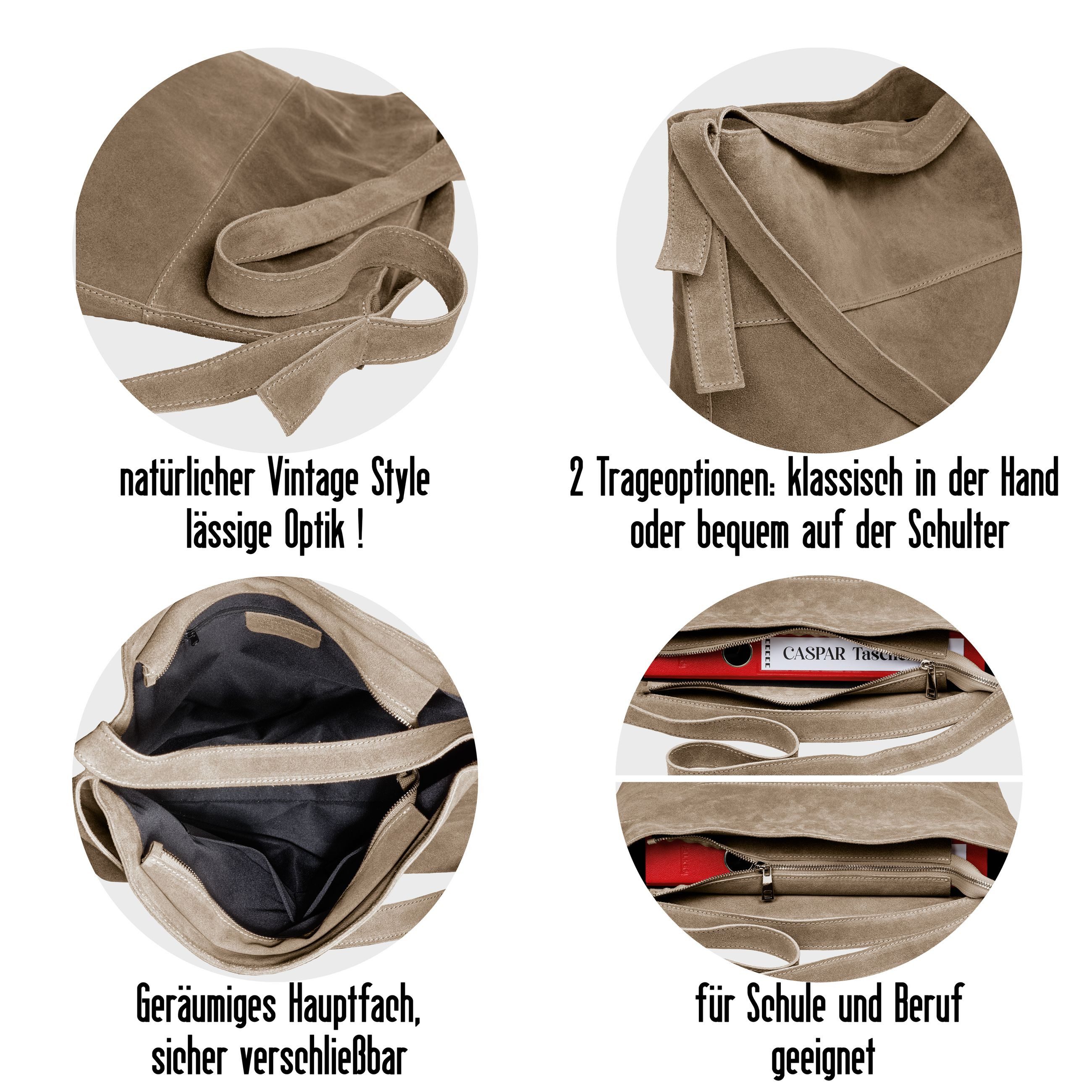 Caspar Schultertasche große Vintage Damen Leder günstig online kaufen