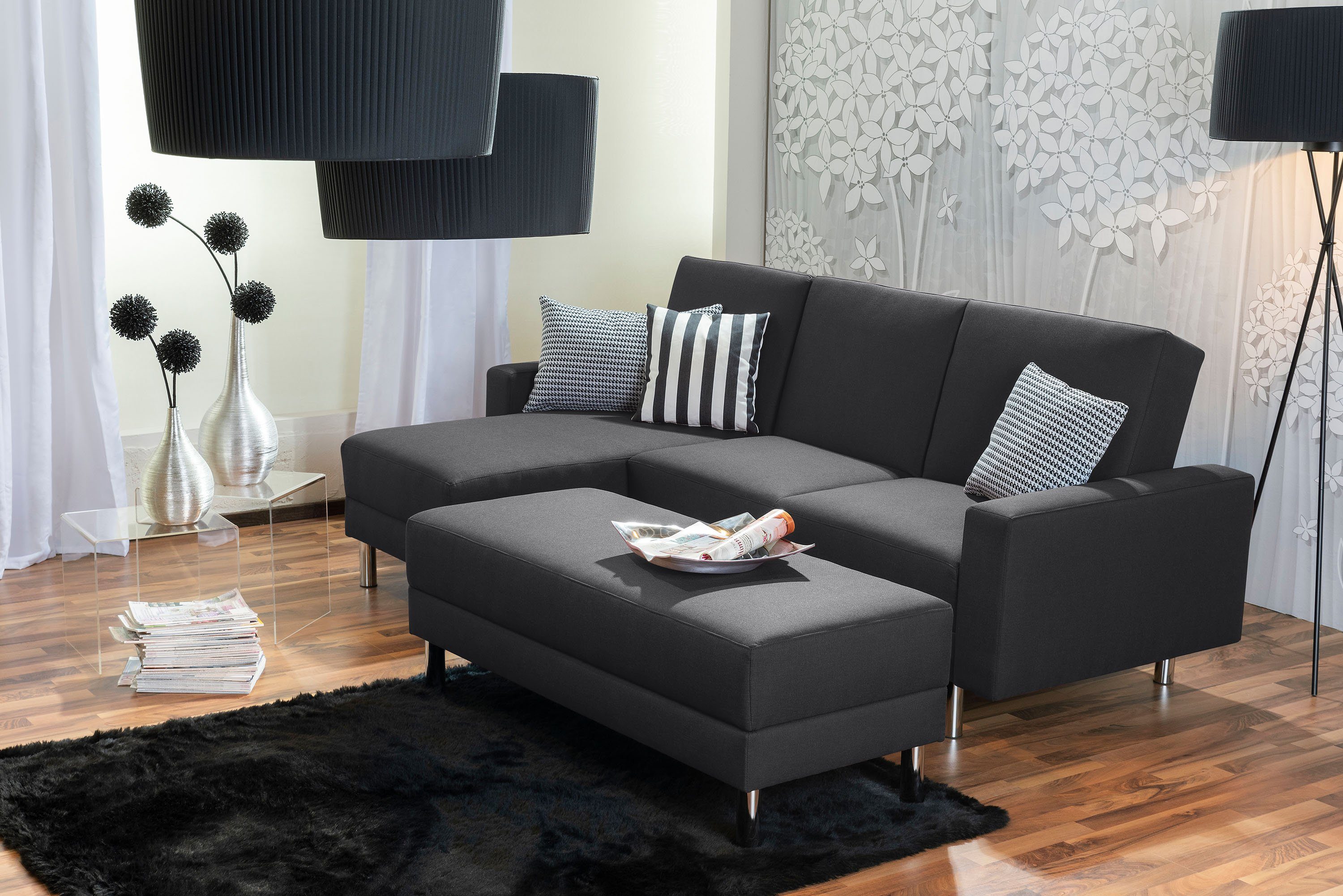 in Just Loungesofa Flachgewebe Germany 1 Made Max graphit, Funktionssofa Stück, Winzer® Fashion