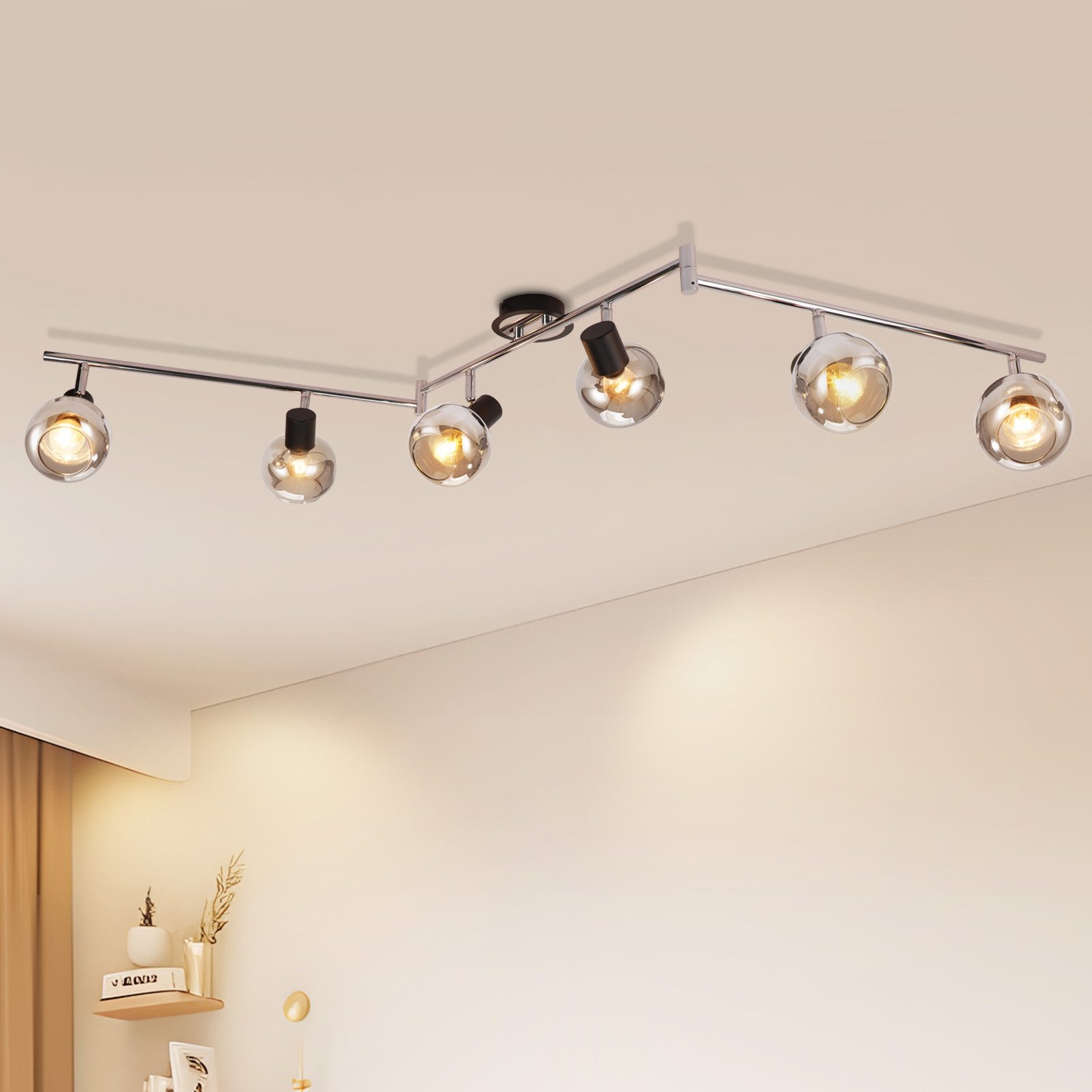 Nettlife Deckenstrahler Wohnzimmer 2/3/4/6 Flammig E14 Deckenleuchte Rauchg günstig online kaufen