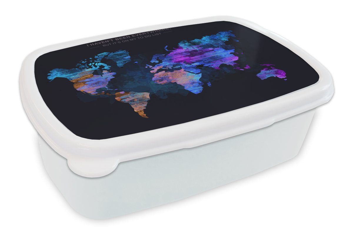 MuchoWow Lunchbox Weltkarte - Farbe - Farben, Kunststoff, (2-tlg), Brotbox für Kinder und Erwachsene, Brotdose, für Jungs und Mädchen weiß