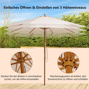COSTWAY Sonnenschirm, 300cm aus Holz, UV-Schutz, höhenverstellbar