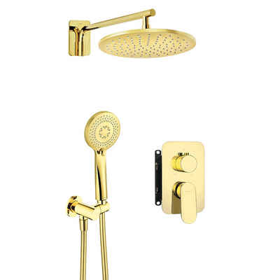 Lomadox Badarmatur ALPINIA-30 Duschsystem Unterputz mit Handbrause und Regendusche goldfarben