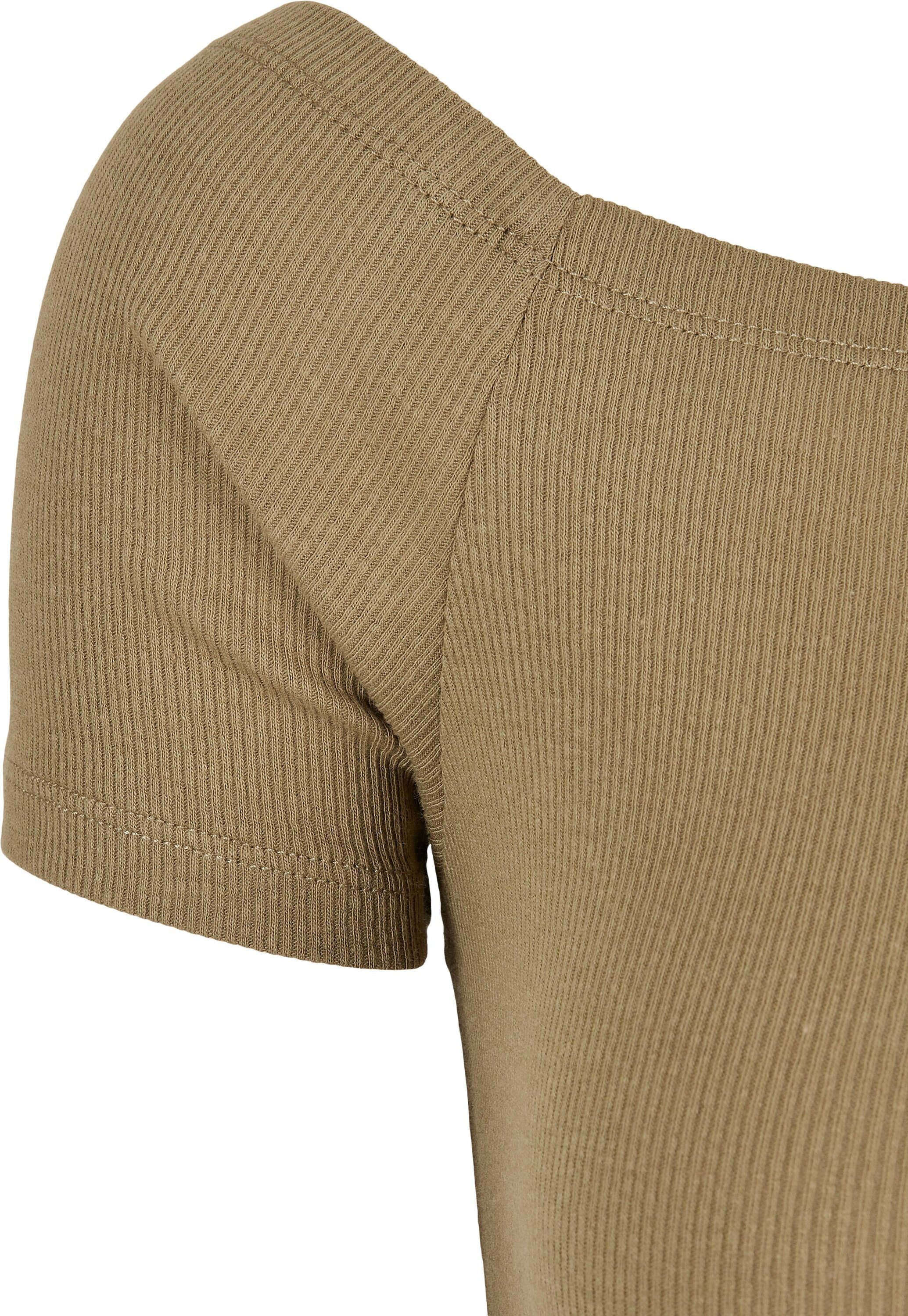 URBAN CLASSICS T-Shirt Damen Rib Tee khaki Shoulder (1-tlg) Ladies Off