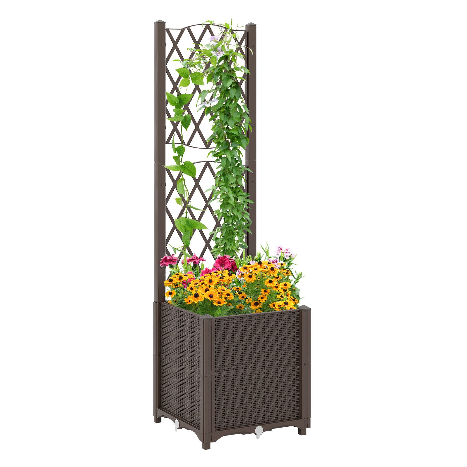 COSTWAY Blumenkasten (1 St), mit Rankgitter, Hochbeet für Kletterpflanzen, 40x40x140cm