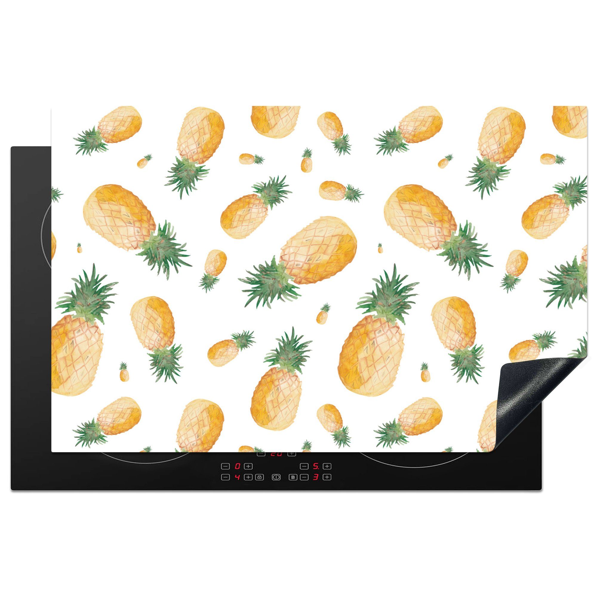 Herdblende-/Abdeckplatte Ceranfeldabdeckung Ananas cm, MuchoWow tlg), Schutz die Vinyl, für Obst Weiß, - (1 81x52 Induktionskochfeld - küche,