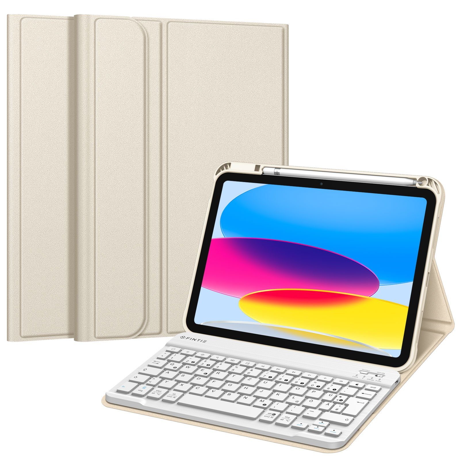Fintie für iPad 11. Generation 11" 2025(A16), iPad 10. Generation 2022 10.9" Apple-Tastatur (Case mit Pencil Halter, magnetisch Abnehmbarer Tastatur(QWERTZ Layout)