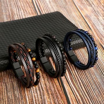 UNIQAL.de Lederarmband Lederarmband Herren "FANCY" Perlenarmband Naturstein Geflochten (Edelstahl, Echtleder, Casual Style, handgefertigt)