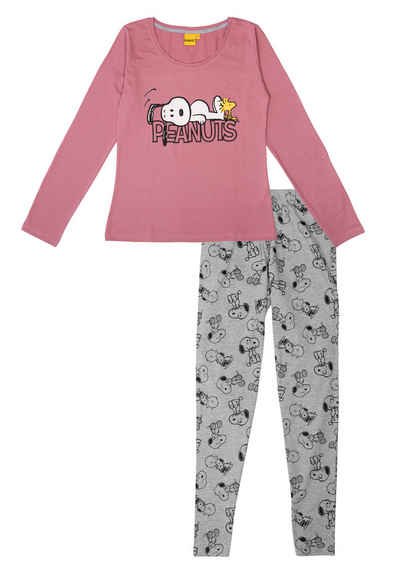 United Labels® Schlafanzug The Peanuts Snoopy Schlafanzug Damen - Pyjama Set Langarm Rosa/Grau
