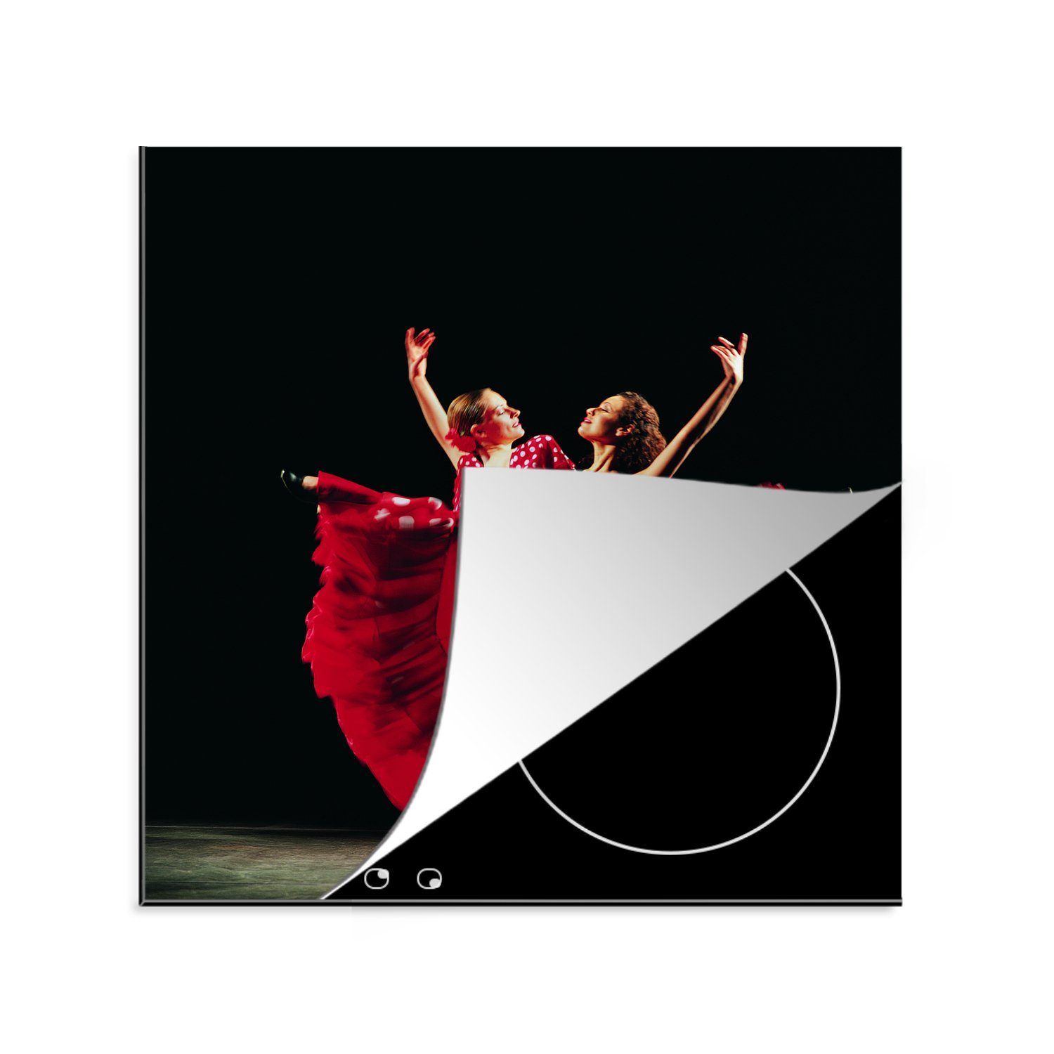 (1 den tanzen cm, Herdblende-/Abdeckplatte Ceranfeldabdeckung, küche auf Frauen tlg), für schwarzen Zwei Flamenco Arbeitsplatte Vinyl, einem 78x78 MuchoWow Hintergrund,