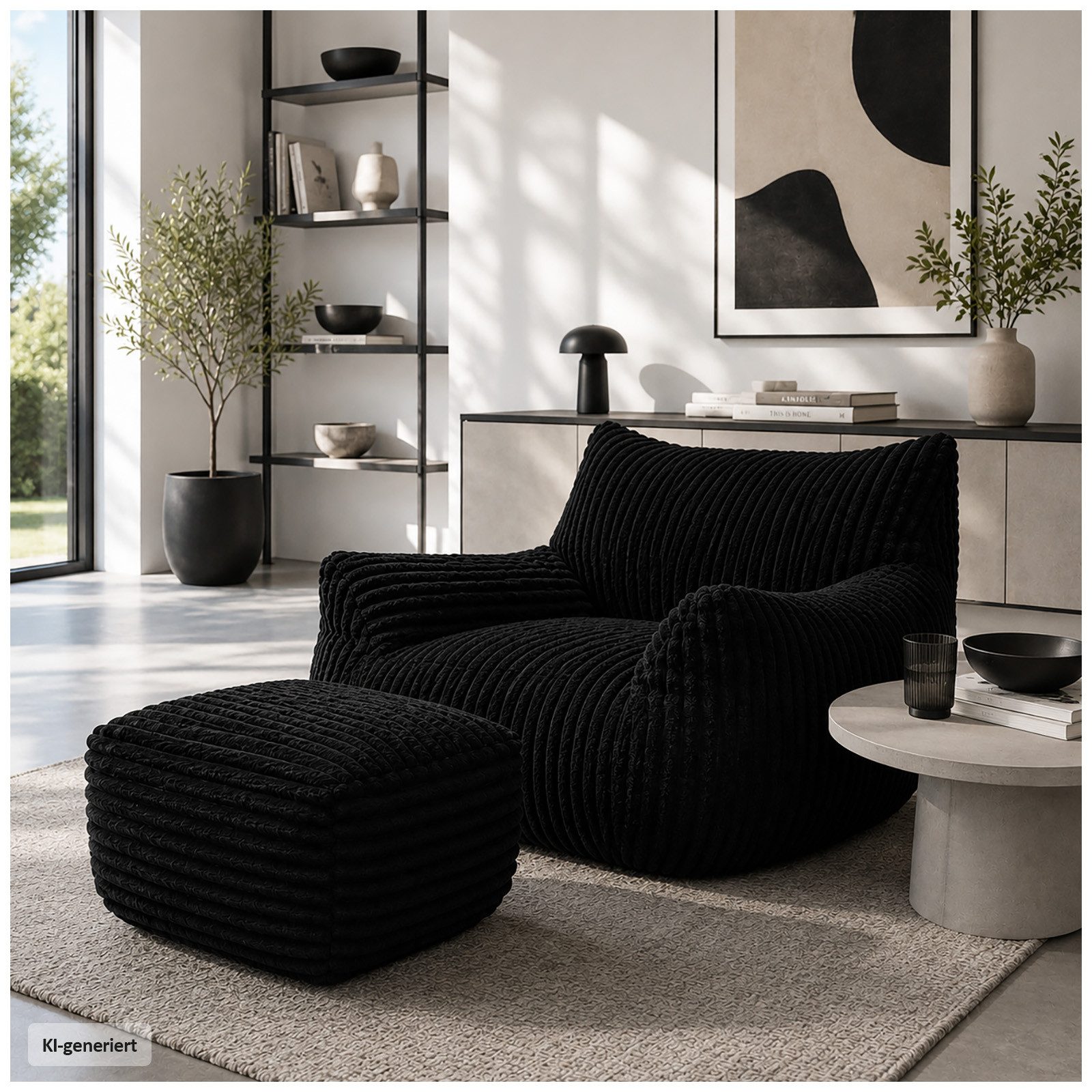 HTI-Living Loungesessel Polstersessel mit Hocker Schwarz Sitzhöhe 40 cm (Set, 2-St), gemütliche Sitzhöhe