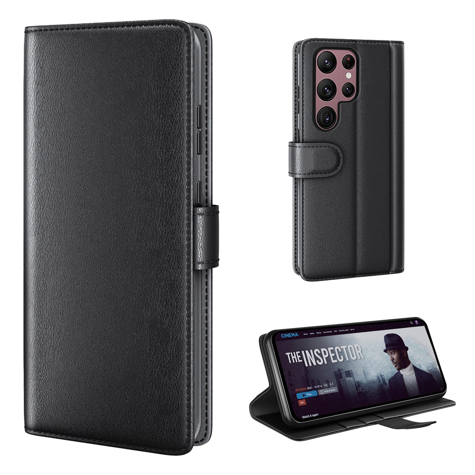 Tec-Expert Handyhülle Echtleder Hülle für Samsung Galaxy S23 Ultra 6.8 Zoll, 6.8", Cover Klapphülle Case mit Kartenfächern und Geldfach aufstellbar
