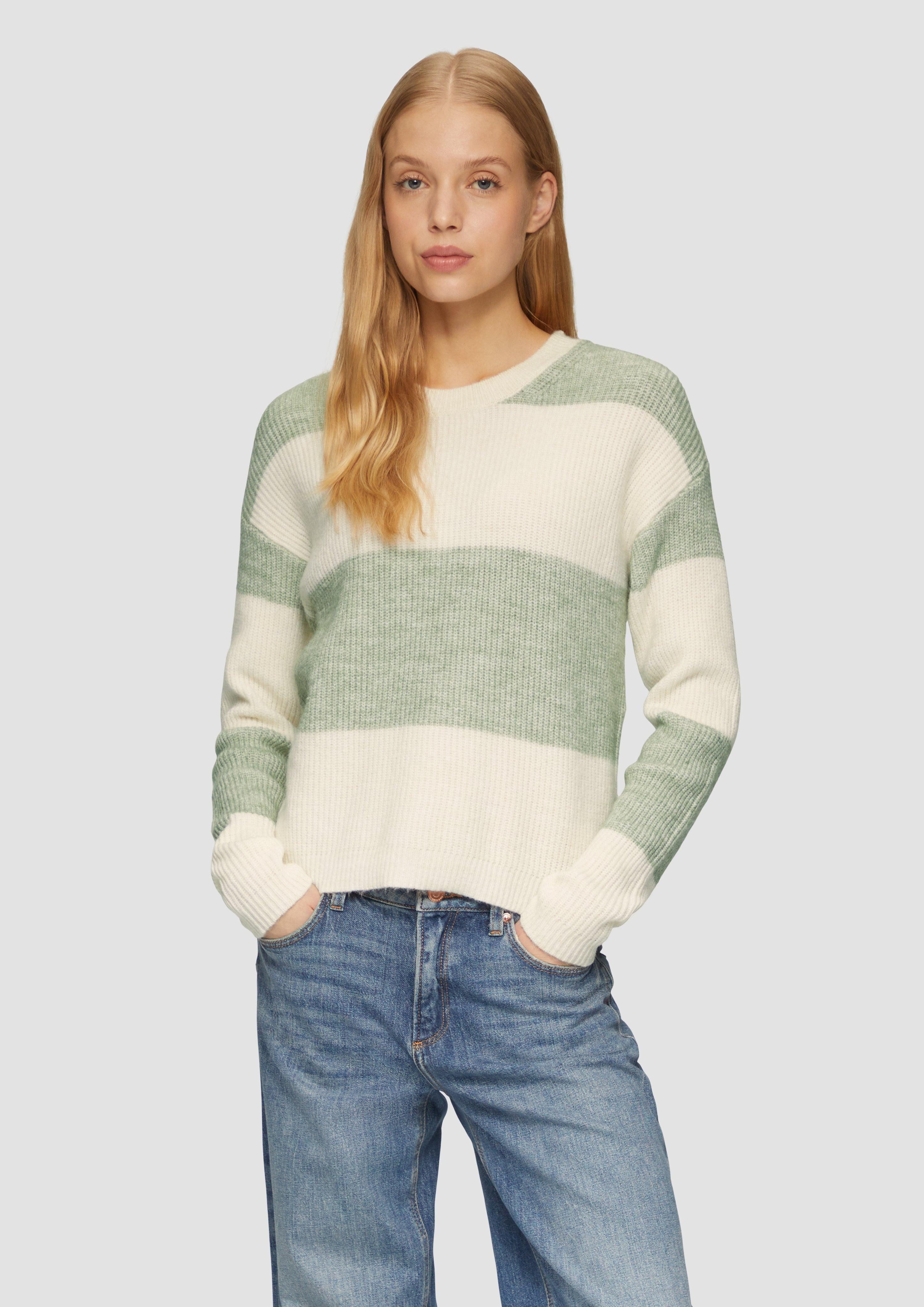 QS Strickpullover Melierter Strickpullover mit überschnittenen günstig online kaufen