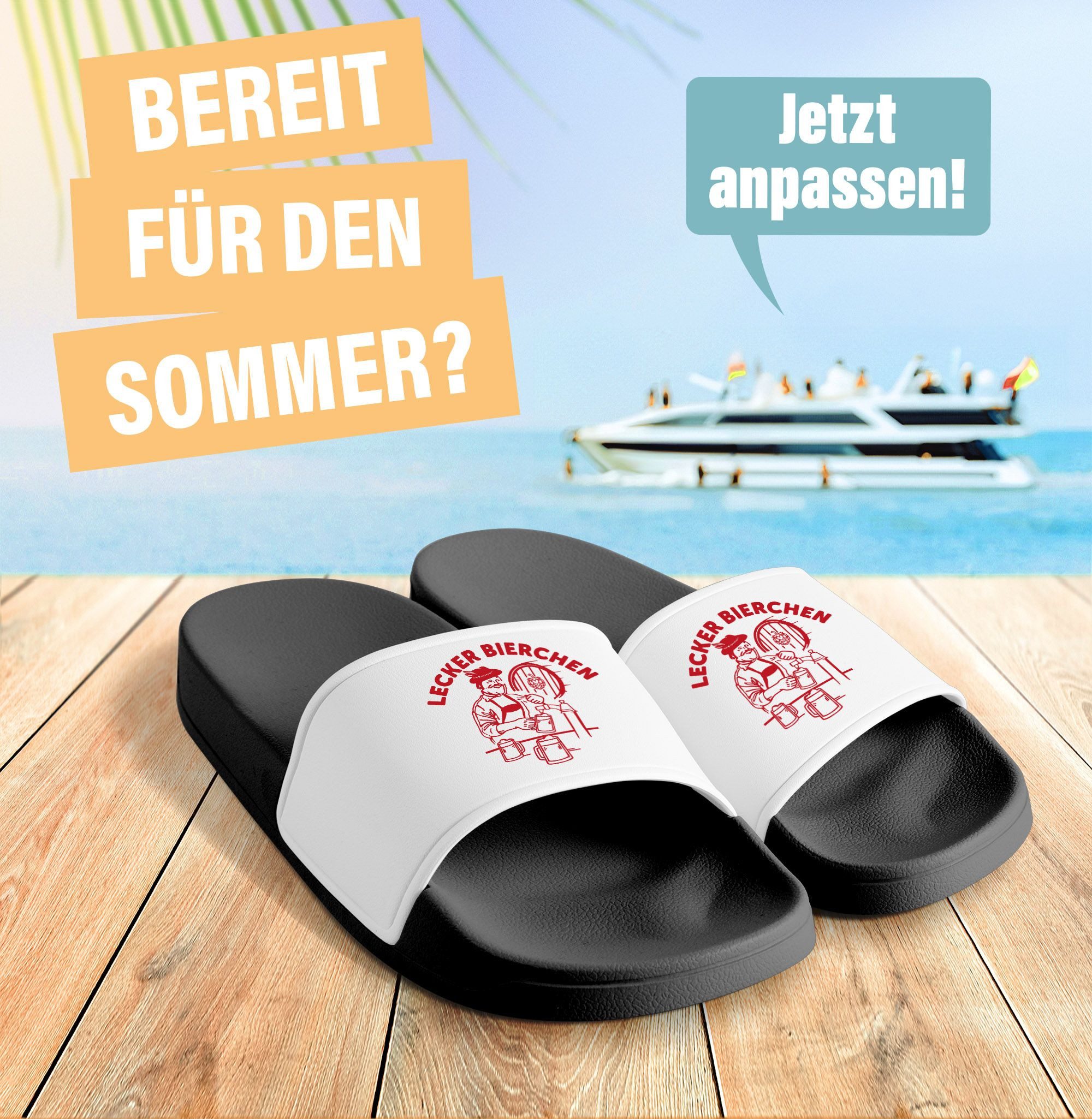 MoonWorks Badeschlappen Lustig Spruch Lecker Bierchen Badelatschen Unisex Badesandale – Bild 2 von 5