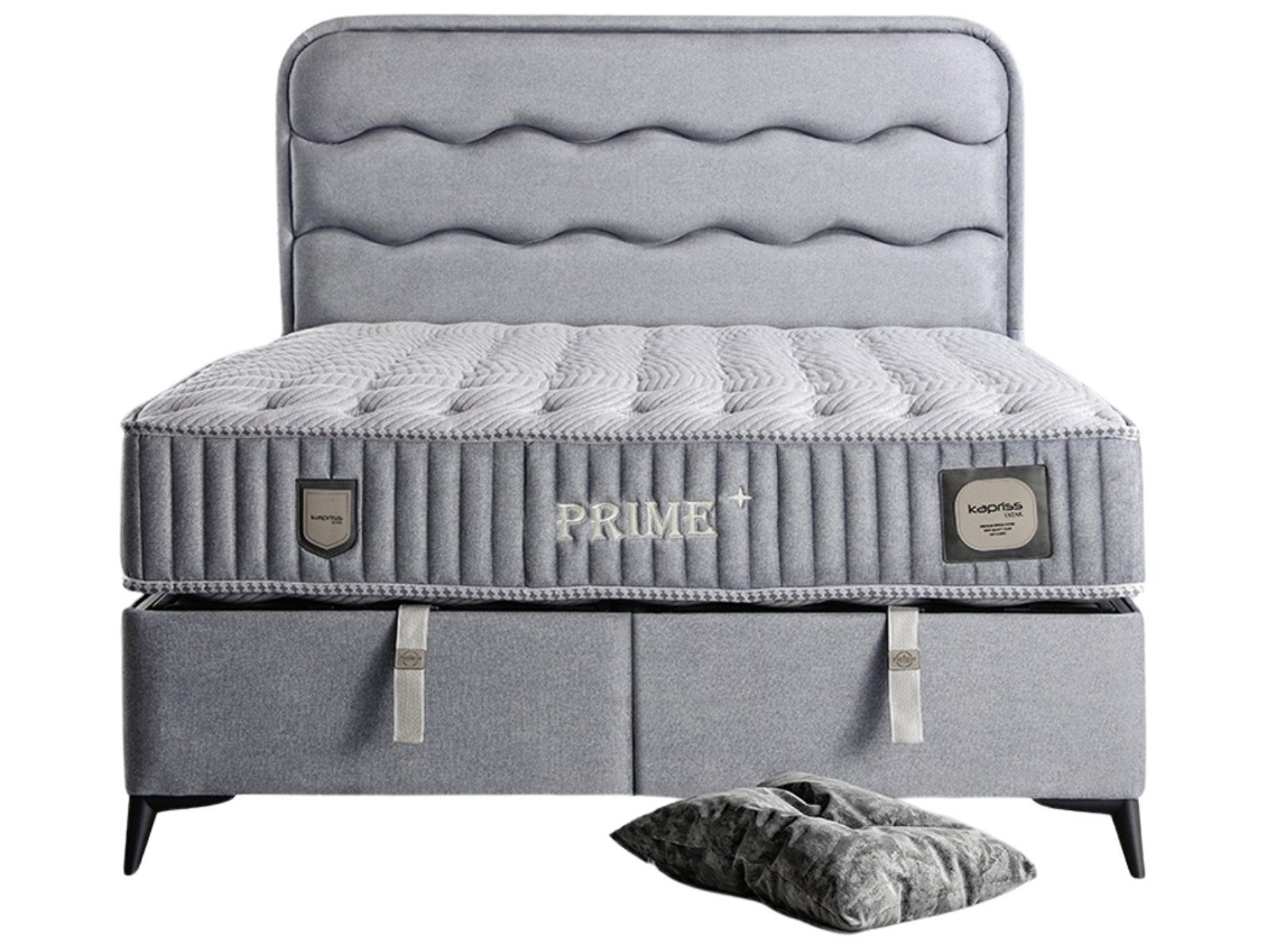 Villa Möbel Boxspringbett Prime Grau (Bett, Bett), XXL-Bettkasten mit Gasdruckfedern  mühelos & geräumig